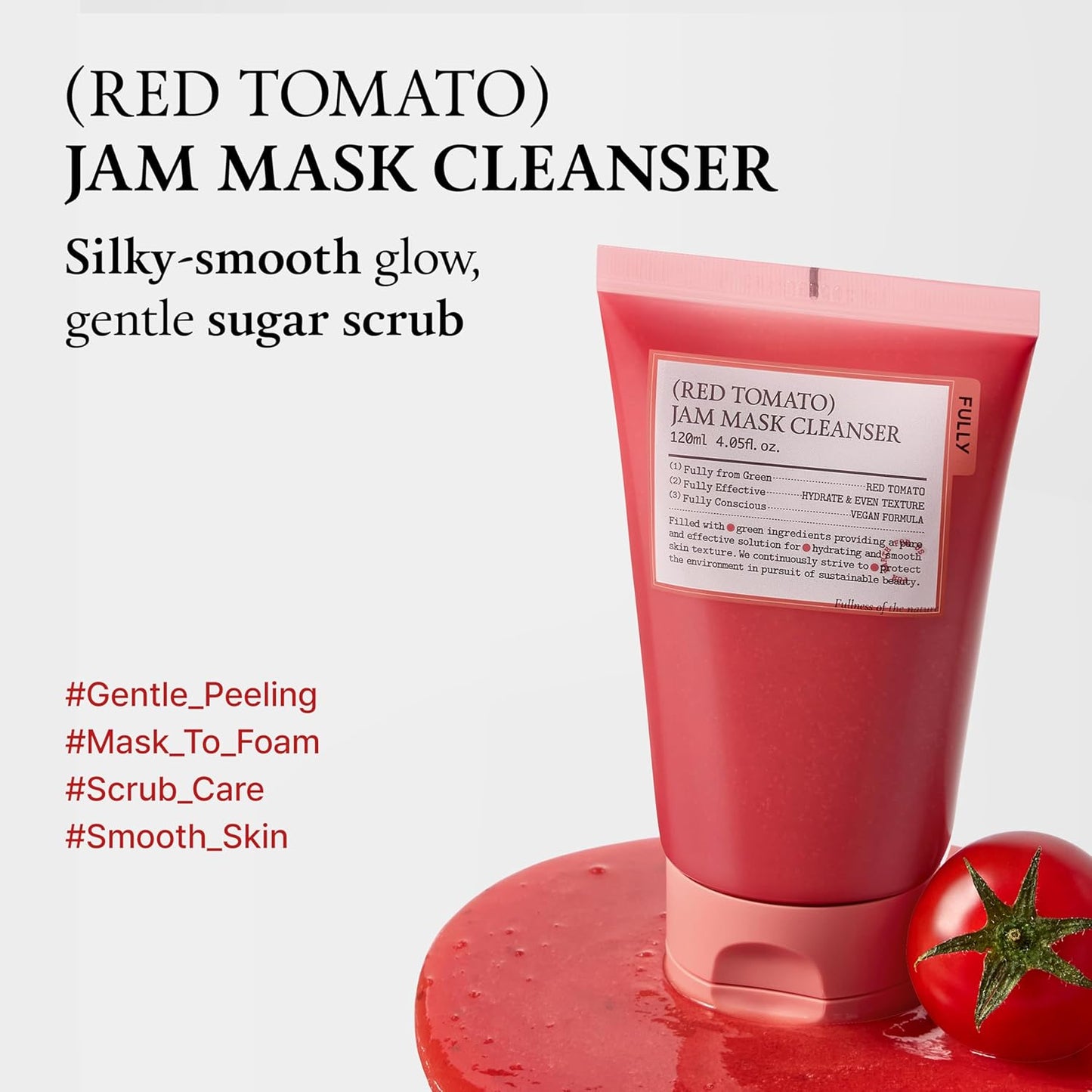 FULLY Red Tomato Jam Mask Cleanser, Gentle Exfoliation, Refines Skin Texture, Clear Pores, Hydration, Face Wash, Vegan, Rough & Sensitive Skin, Korean Skincare 4.05 fl.oz