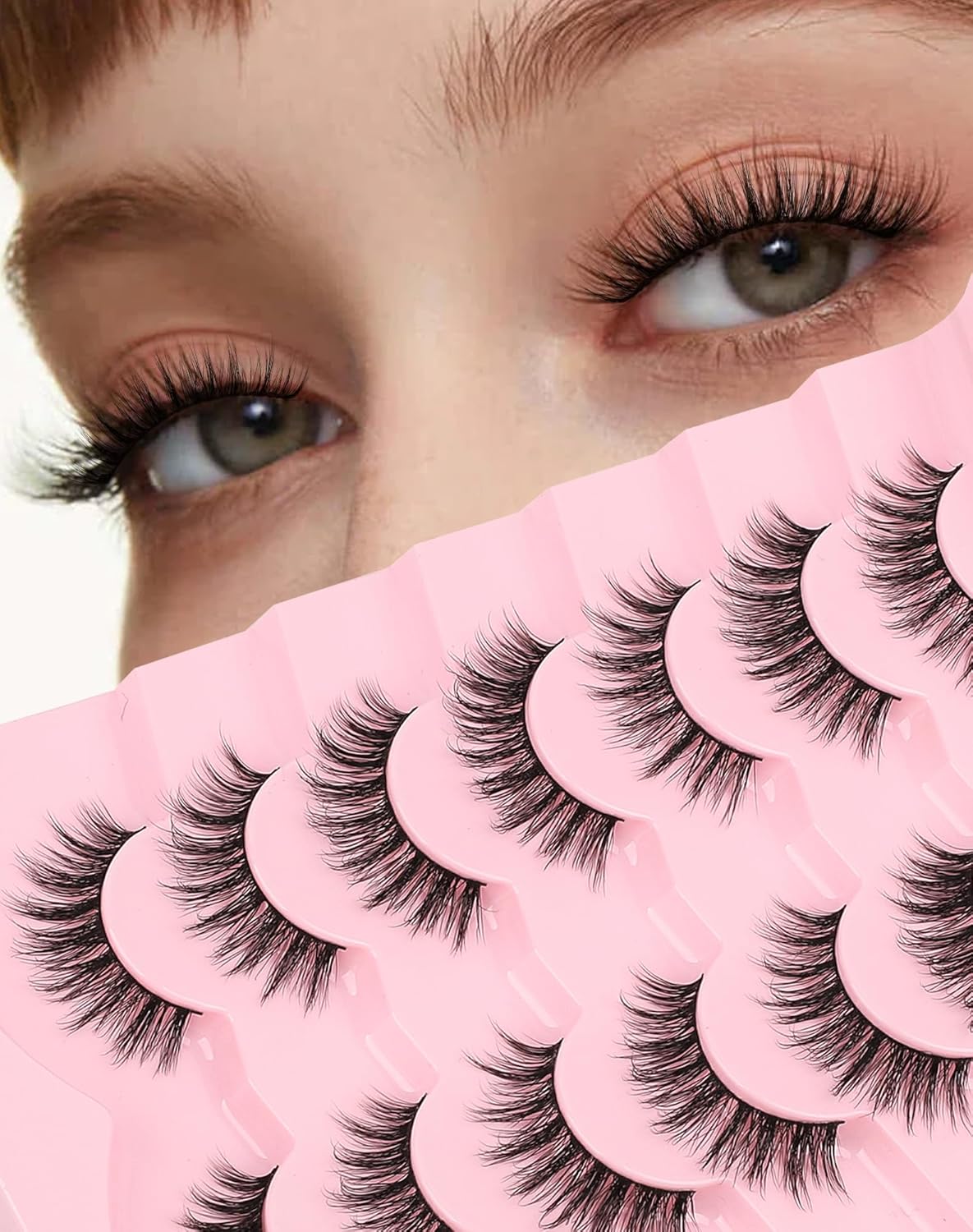 Wispy Mink Lashes Fluffy Lashes Natural Look C Curl False Eyelashes Natural Fake Lashes Wispies Eyelashes Short Eye Lashes Pack 7 Pairs