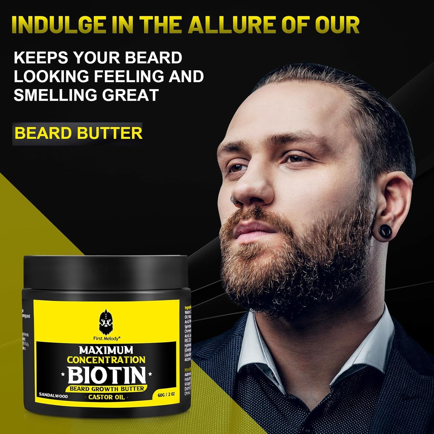 Beard Butter,Maximum Concentration Biotin,with Castor Oil and Argan & Jojoba Oils, Promotes Beard Growth, Styles, Strengthens & Softens Beards ,Unruly Beards While Relieving Itch,2 Ounce*2 (2 Pack)