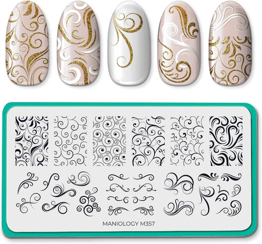 Maniology Swirls Nail Stamping Plate | Swirling Patterns Nail Art Manicure Designs, Swirl-Theme DIY Patterns - Reusable, Rectangular, Stainless Steel Nail Art Template