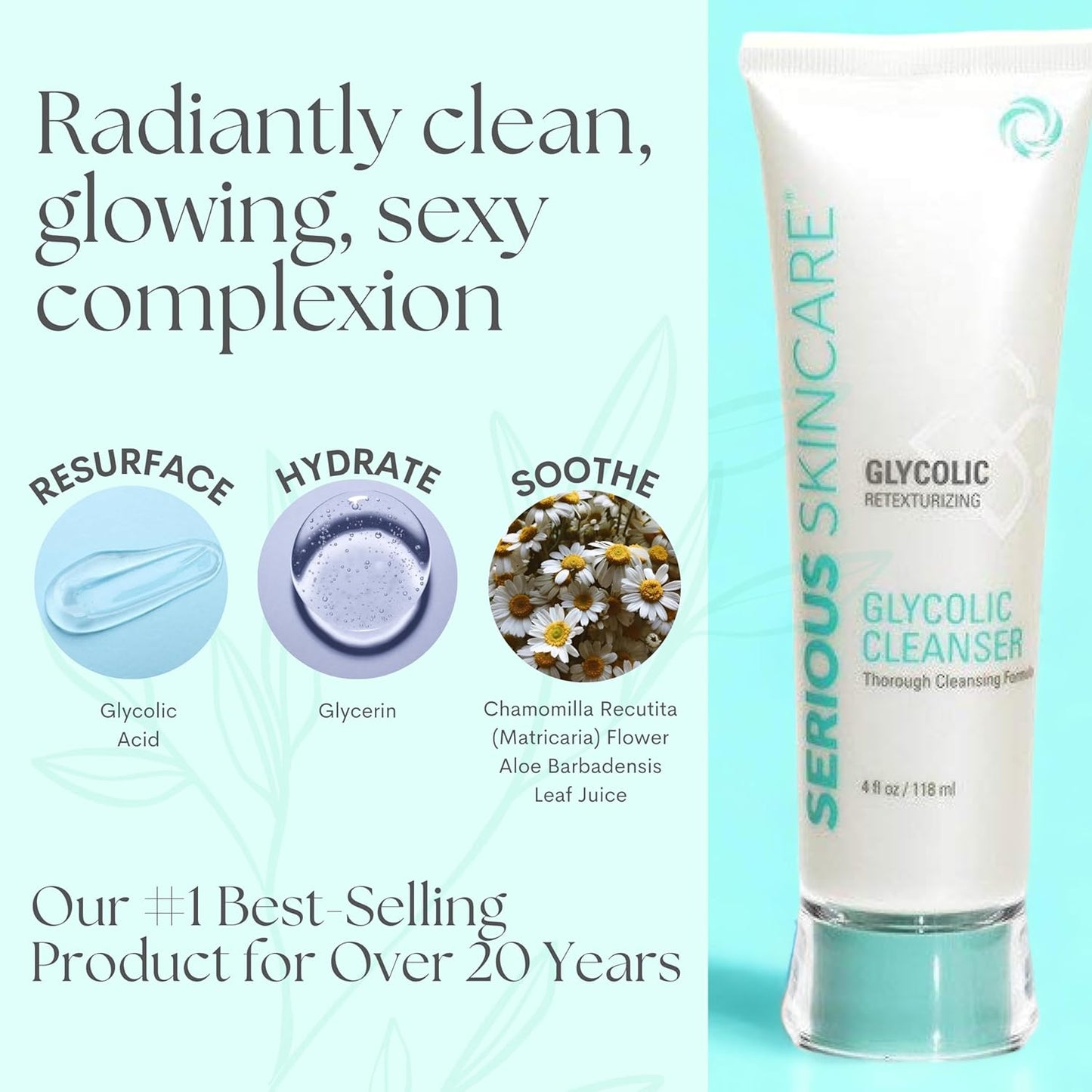 Serious Skincare Glycolic Cleanser - Daily Non-Drying Exfoliating Face Wash - 10% Glycolic Acid - Deep Pore Purifying - Removes Blackheads, Makeup & Impurities 4 Fl. Oz.