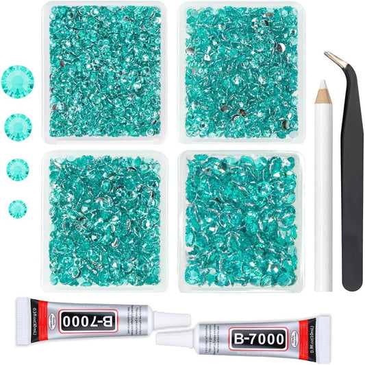 Aquamarine Resin Rhinestones w B7000 Jewelry Glue for Bedazzling Crafting Lake Blue Flatback Stones 3mm 4mm 5mm 6mm Water Blue Diamonds Crystals Gems Charms for Nails Face Body Tumbler Crafts