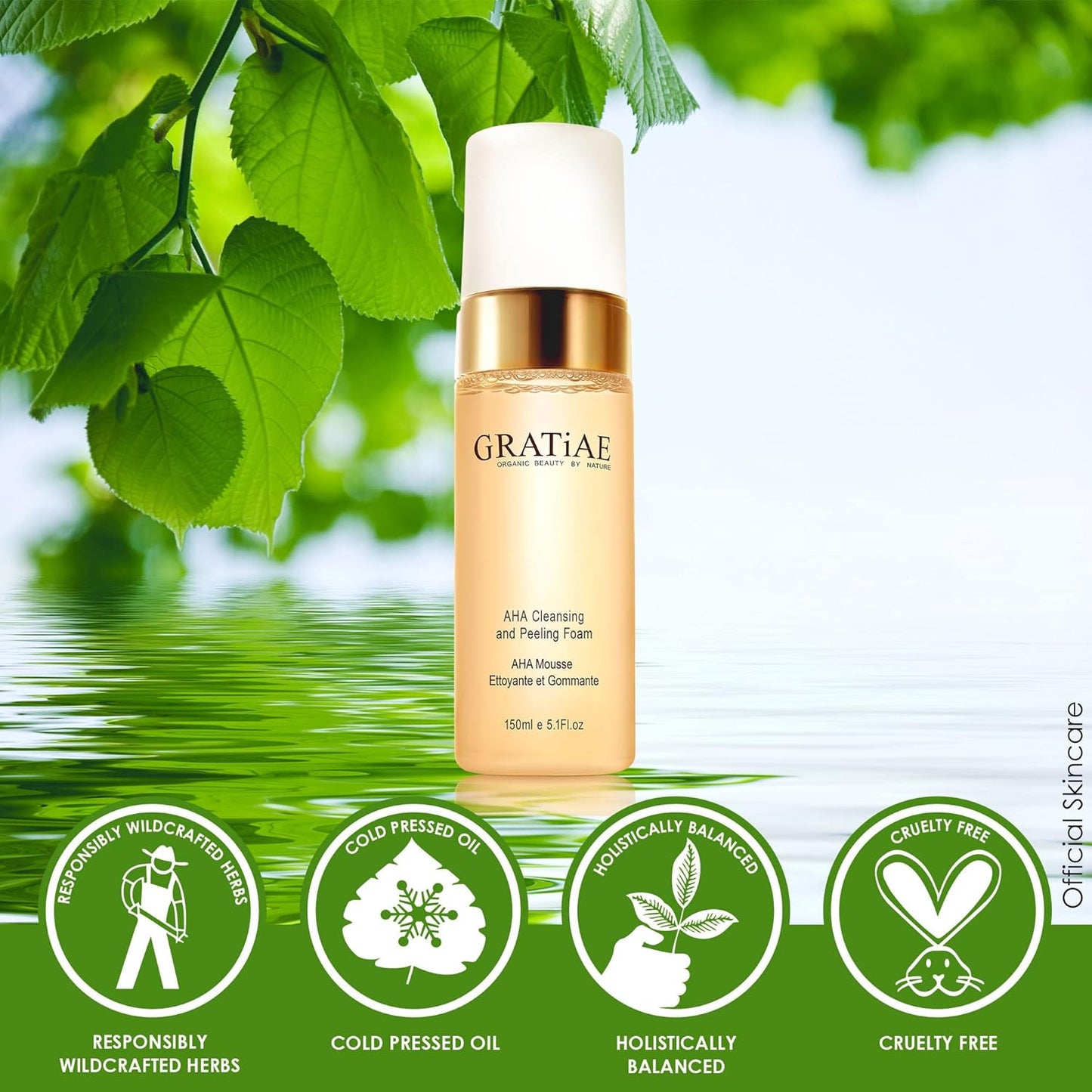 Gratiae organics, AHA Cleansing and Peeling Foam face wash, non-drying facial cleanser for sensitive, acne & allergy prone and all Skin Types, facial cleanser. 5.1 Fl. Oz