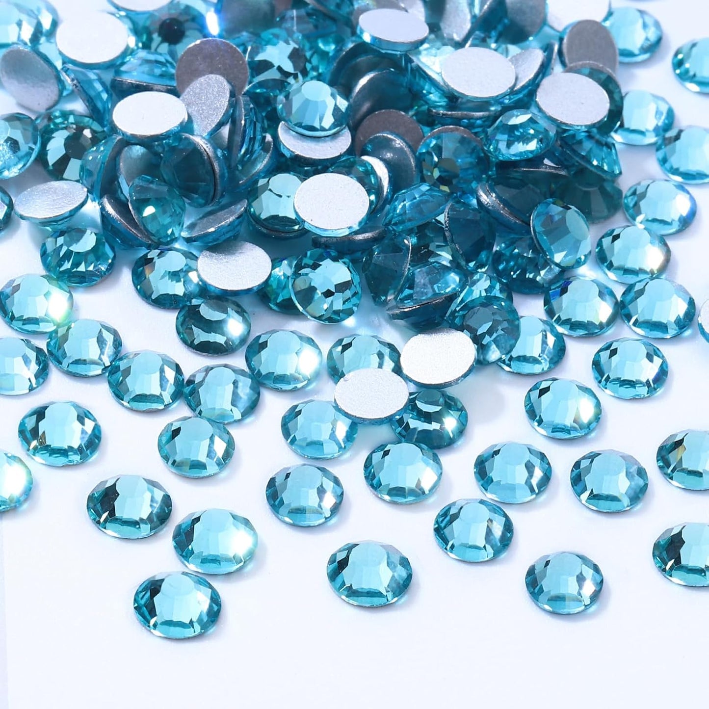 Aquamarine Flatback Rhinestones, Glass Rhinestones for Nail Art and Craft, Glue Fix, Loose Crystal Gemstones(Aquamarine, SS30, 576pcs, 6.4-6.6mm)