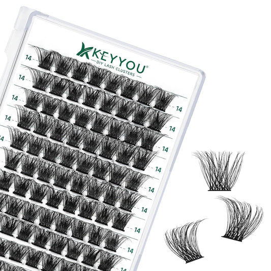 Lash Clusters 96pcs Individual Lashes D Curl 16mm Eyelash Clusters KEYYOU Volume Wispy Lash Extension Soft&Comfortable Easy DIY at Home(Y23,D-16mm)