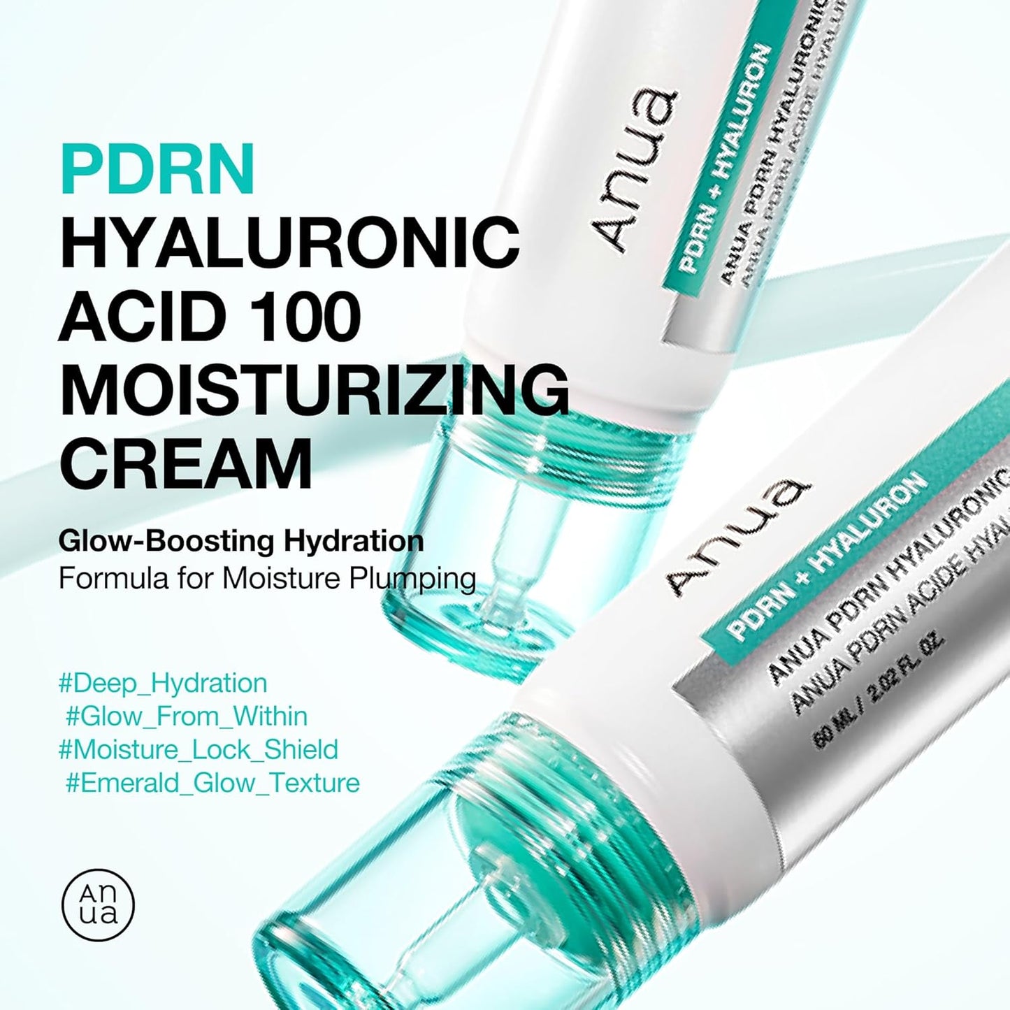 ANUA PDRN Hyaluronic Acid 100 Moisturizing Cream, Lightweight Hydrating Moisturizer with Salmon PDRN, Hyaluronic acid, Collagen for Glass Skin, Korean Skin Care (60ml / 2.02 fl. oz)
