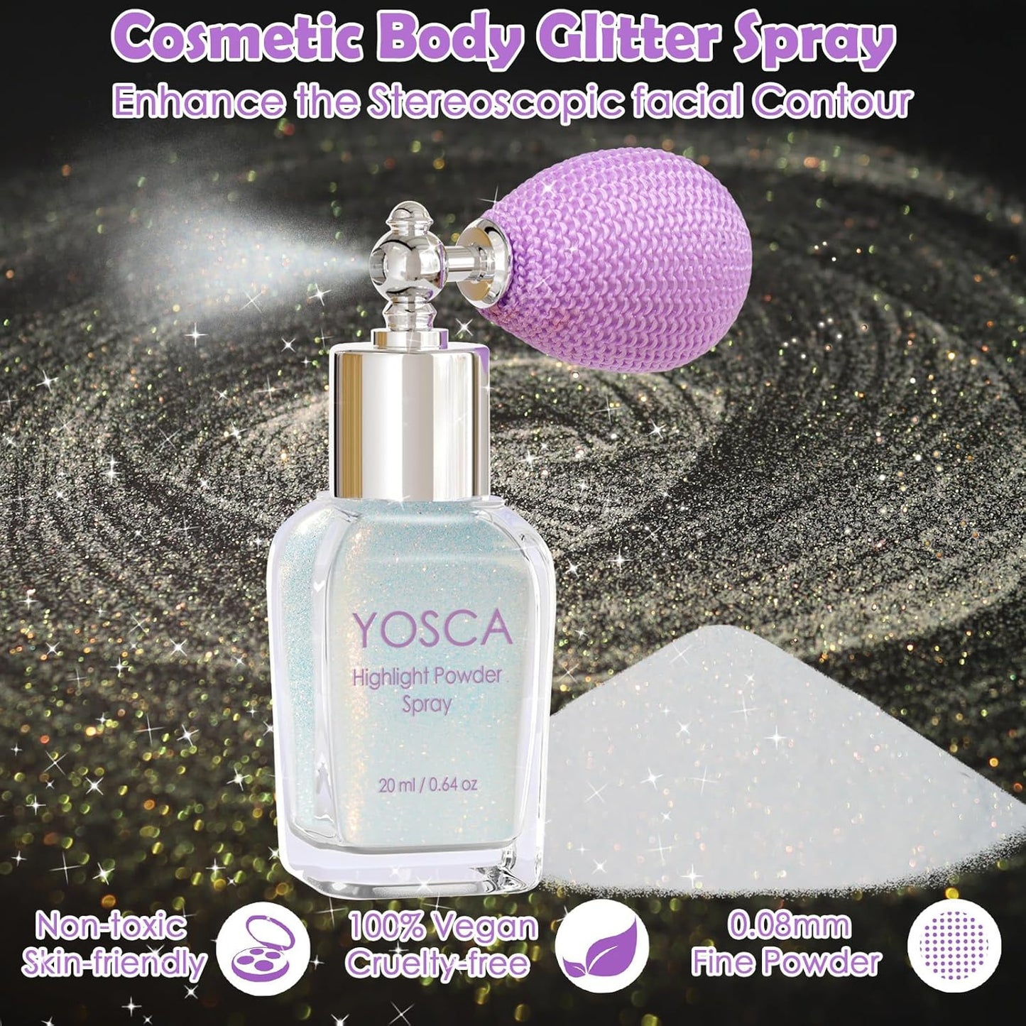 Yosca Body Glitter Spray, 30ML Loose Body Shimmer Powder Iridescent Hair Spray White Glitter Sparkle Highlighter Makeup Festival Concert Party Accessories for Rave Clothes Hair Face Nail Art