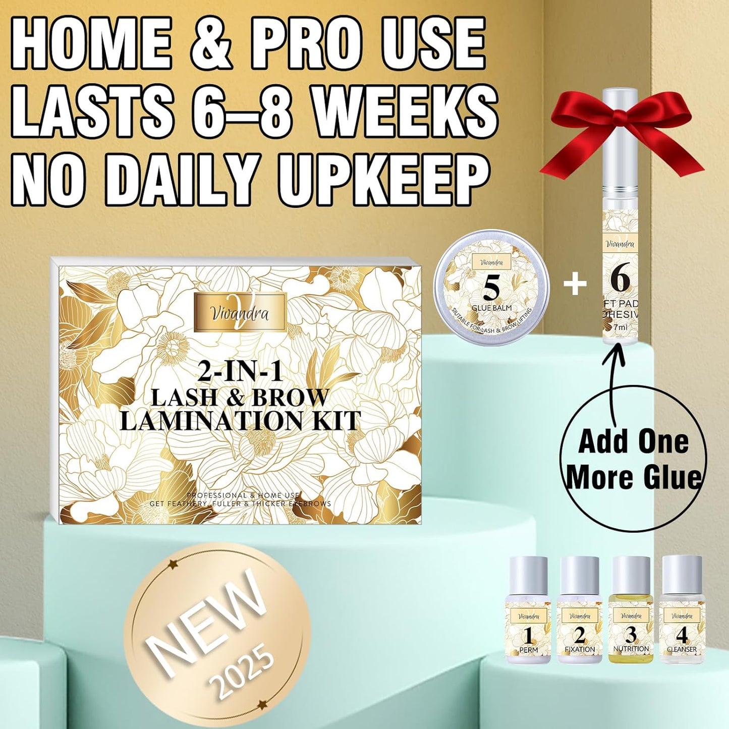 Lash Lift Kit and Brow Lamination Kit 2-IN-1, Professional Eyelash Lift & Eyebrow Lamination for Fuller Brows & Long-Lasting Curl, At Home Salon-Quality DIY Kit with Easy Instructions