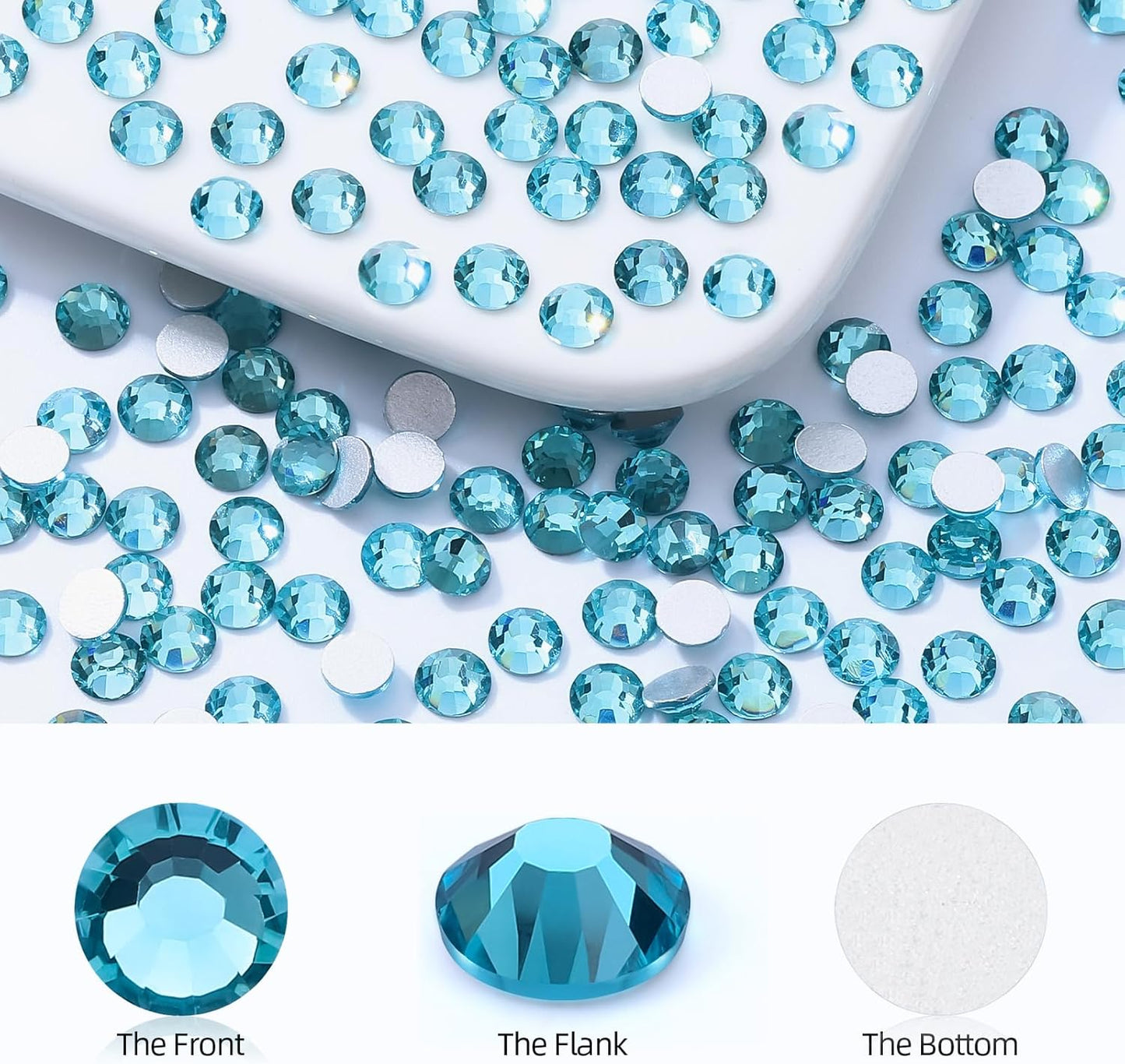 Aquamarine Flatback Rhinestones, Glass Rhinestones for Nail Art and Craft, Glue Fix, Loose Crystal Gemstones(Aquamarine, SS8, 2880pcs, 2.3-2.5mm)