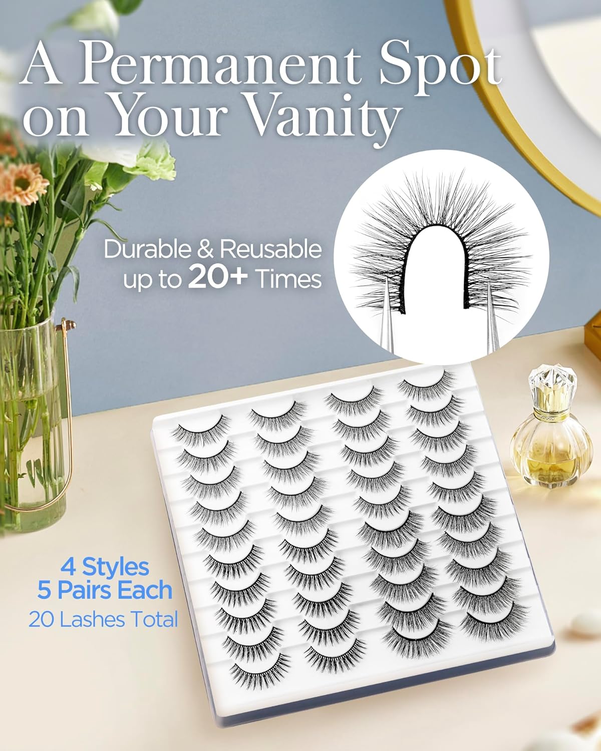 BEYELIAN False Eyelashes Natural Look 20 Pairs Strip Lashes, Wispy Lash Pack Soft 3D Volume Faux Mink Lashes That Look Like Extensions C-MIX-1