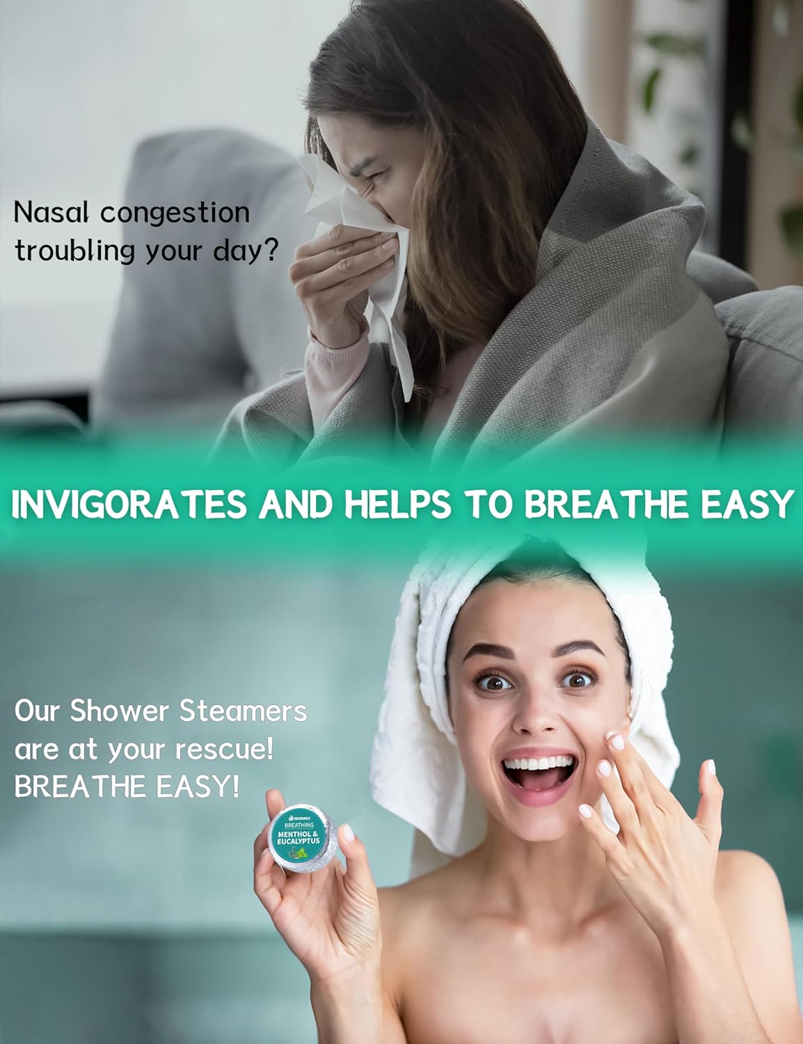 Shower Steamers Aromatherapy 15 Pack, Menthol & Eucalyptus Shower Bombs with Natural Essential Oils, Quick Relief Nasal Congestion, Relaxation & Self Care Gifts for Women & Men