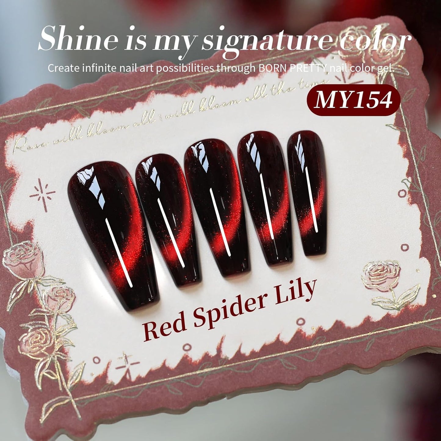 Born Pretty Cat Magnetic Eye Gel Nail Polish, Red Holographic Glitter Shiny Sparkle Crystal Gel Nail Polish Magnetic Nail Polish Salon DIY at Home 15mL