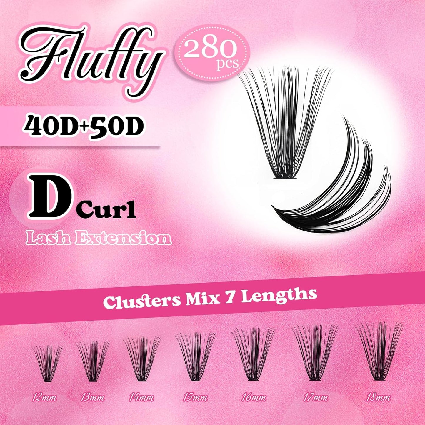 FADLASH Cluster Lashes D Curl Wispy Individual Lashes DIY Eyelash Extension Natural Look Reusable Fluffy Cluster Eyelash Extensions Self Application At Home (40D+50D-0.07D-12-18MIX)