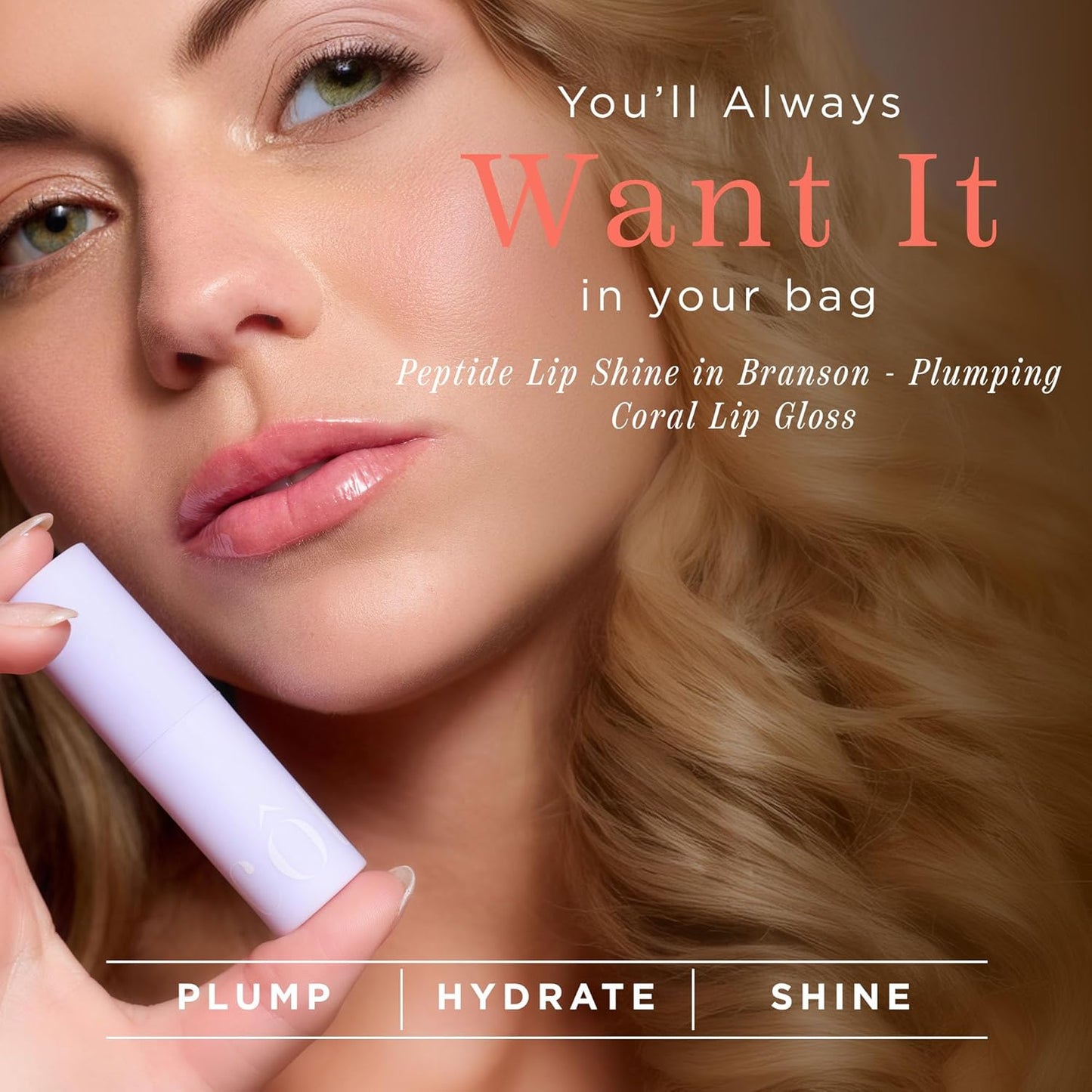 Côte Beauty's Peptide Lip Shine in Branson, Ultra Hydrating & Long-Lasting Coral Plumping Lip Gloss for Women with Hyaluronic Acid, Shea Butter & Jojoba Oil, Vegan & Cruelty-Free, 0.12 Fl Oz