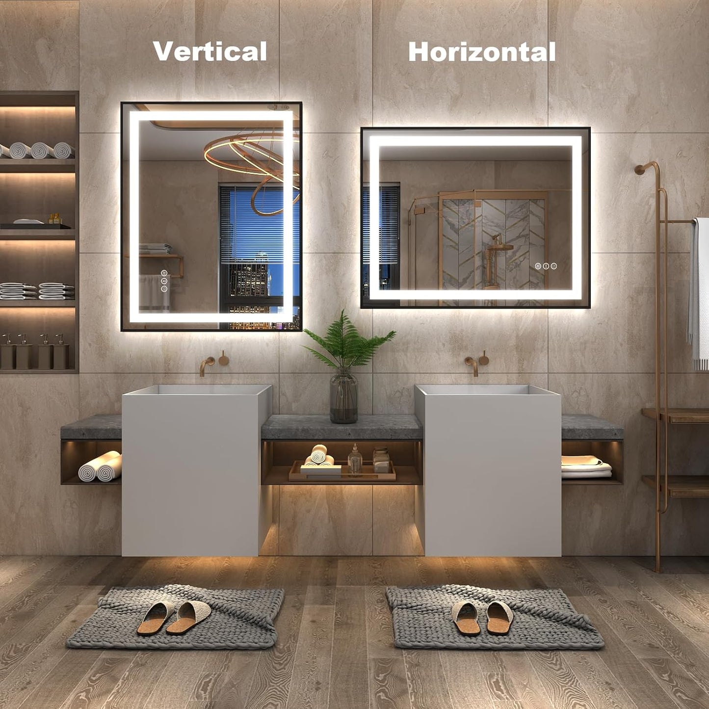 OKPAL 30x36 Framed LED Bathroom Mirror, Black Lighted Mirrors for Bathroom Wall, Front and Backlit LED Vanity Mirror, Dimmable, Anti-Fog, Memory, Shatterproof, Horizontal/Vertical