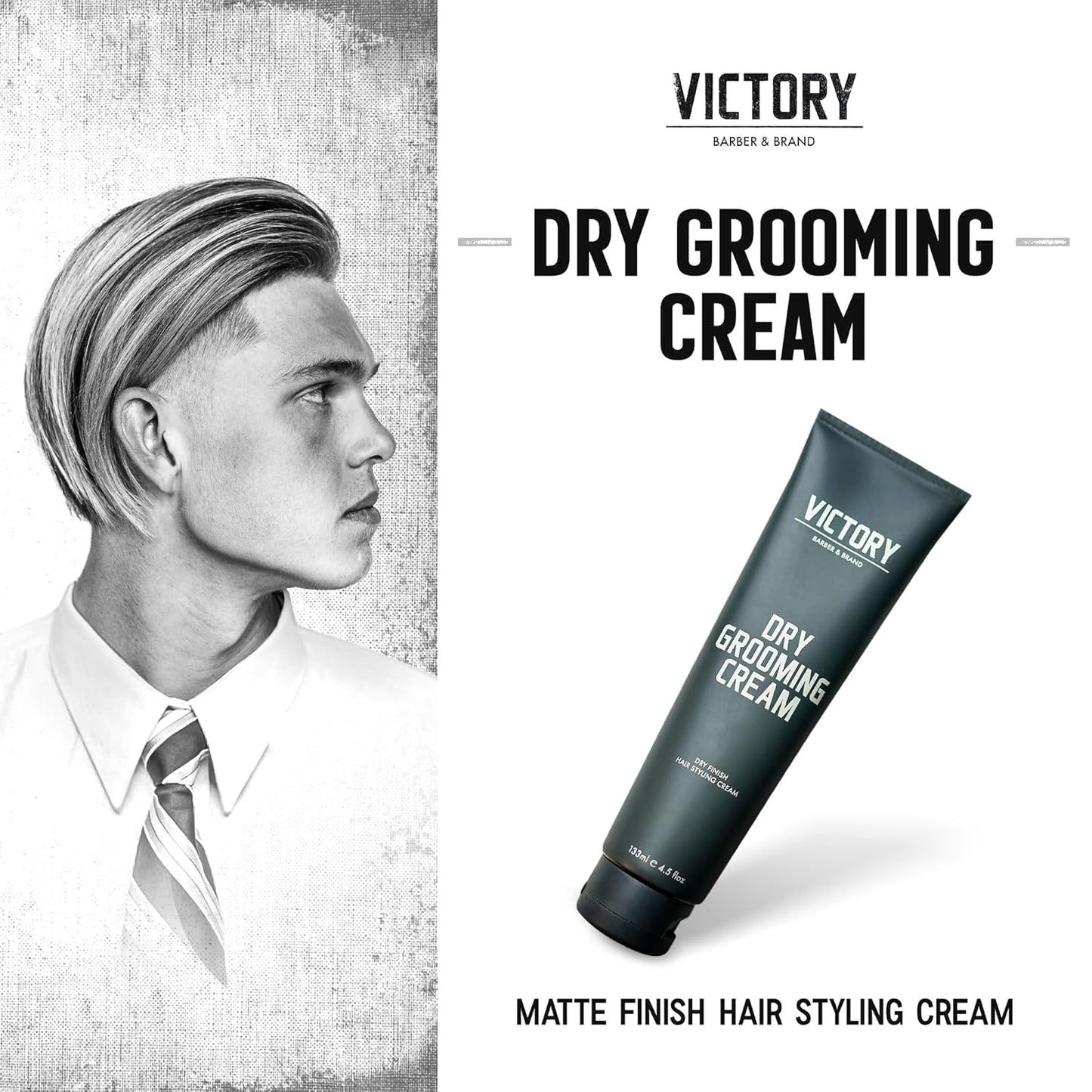 Dry Grooming Hair Cream for Men by Victory Barber & Brand | Men’s Hair Products Made in the USA | Anti Frizz Styling Cream | Wave Pomade for Styling Medium Length Hair with a Natural Finish
