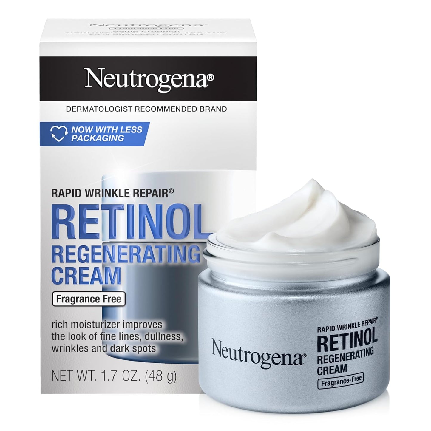 Neutrogena Rapid Wrinkle Repair Retinol Face Moisturizer, Fragrance Free, Daily Anti-Aging Face Cream with Retinol & Hyaluronic Acid to Fight Fine Lines, Wrinkles, & Dark Spots, 1.7 oz