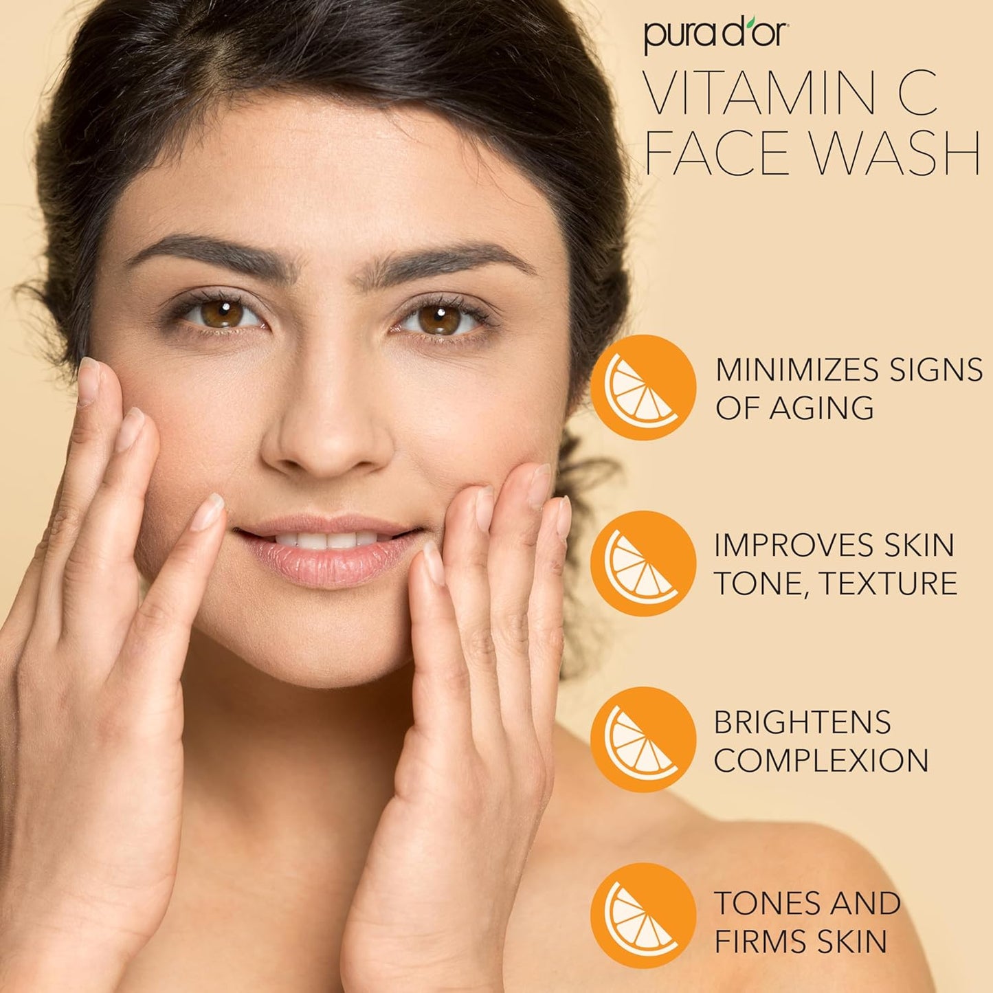 PURA D'OR Vitamin C Face Wash (8oz x3 = 24oz) Antioxidant Rich Facial Cleanser For Radiant Glow & Even Skin Tone - Gentle, Refreshing, Nurturing, Hydrating, Sulfate & Paraben Free Formula