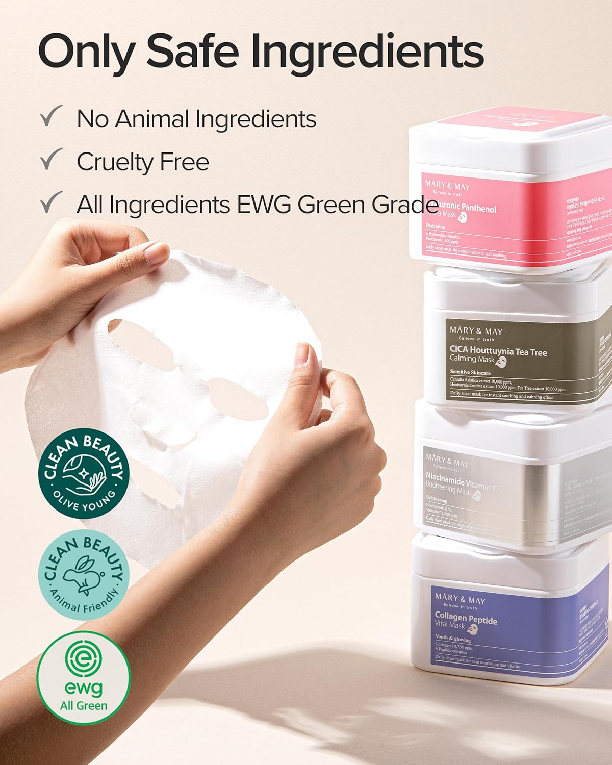 Mary&May Collagen Peptide Vital Mask | 30 Sheets | Daily Korean Face Mask | Firming & Wrinkle Care | Pore Minimizing & Elasticity Boost | Collagen & 6 Peptides for Glass Skin