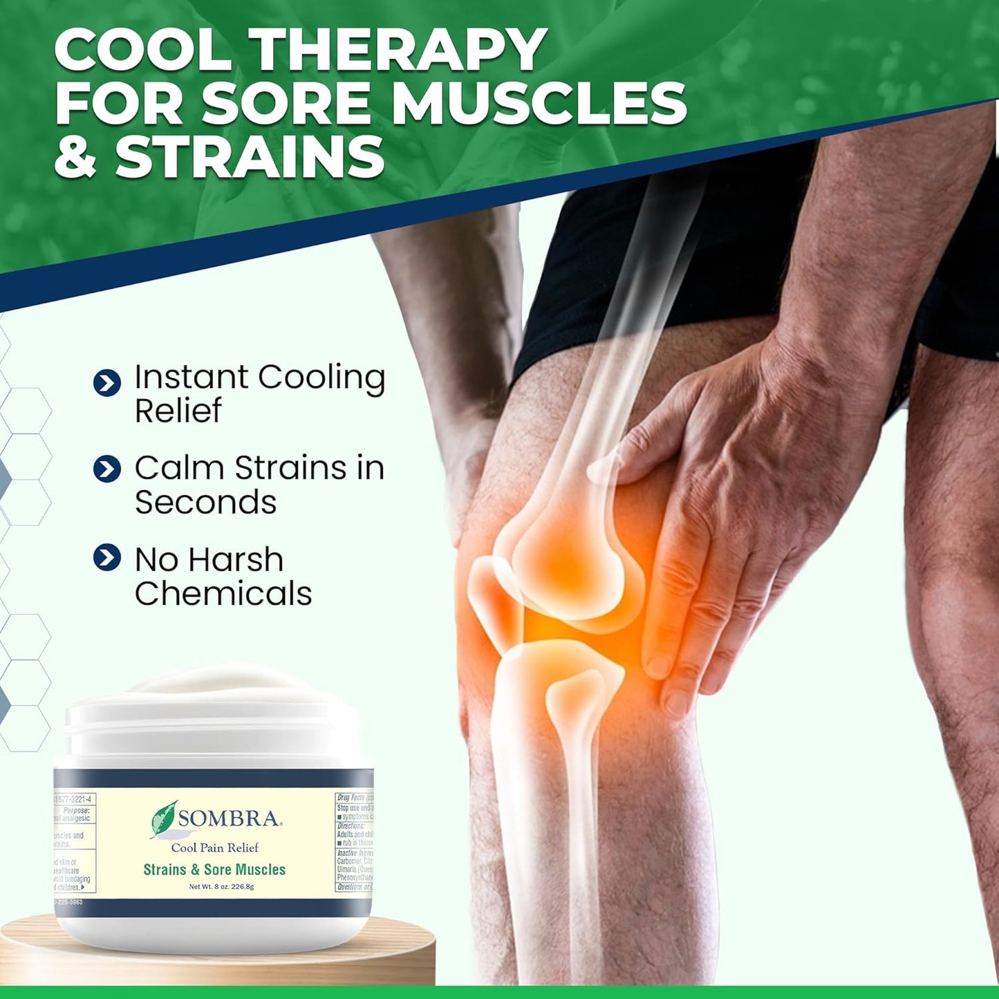 Sombra Warm & Cool Pain Relief Gel, Warm Relief for Arthritis and Chronic Pain Pre-Workout Muscle Rub, Cold for Swelling, Soreness, Post-Workout, Free of Artificial Fragrances, 8oz Per Jar