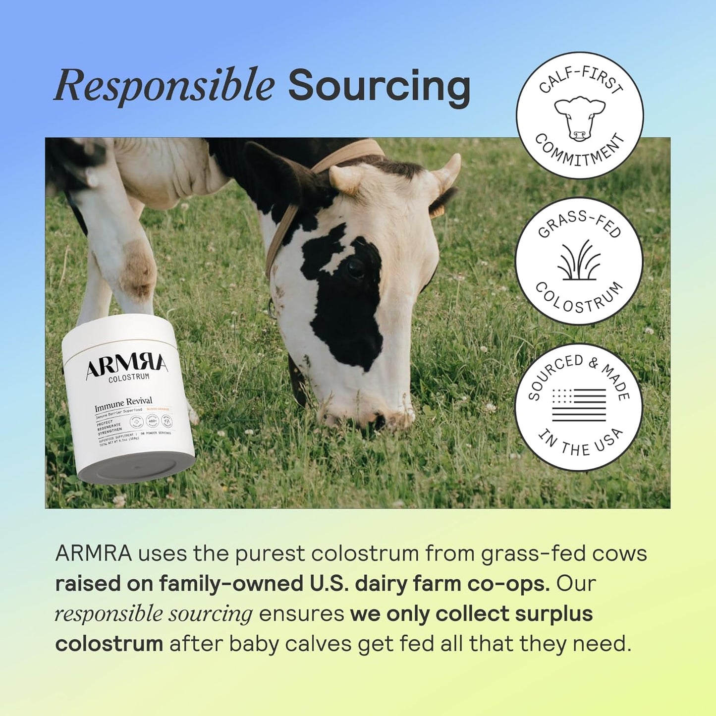 ARMRA Colostrum™ Powder | Blood Orange | Gut Health & Bloating | Skin & Hair | Immunity | Keto, Gluten & Fat-Free | 30 Servings