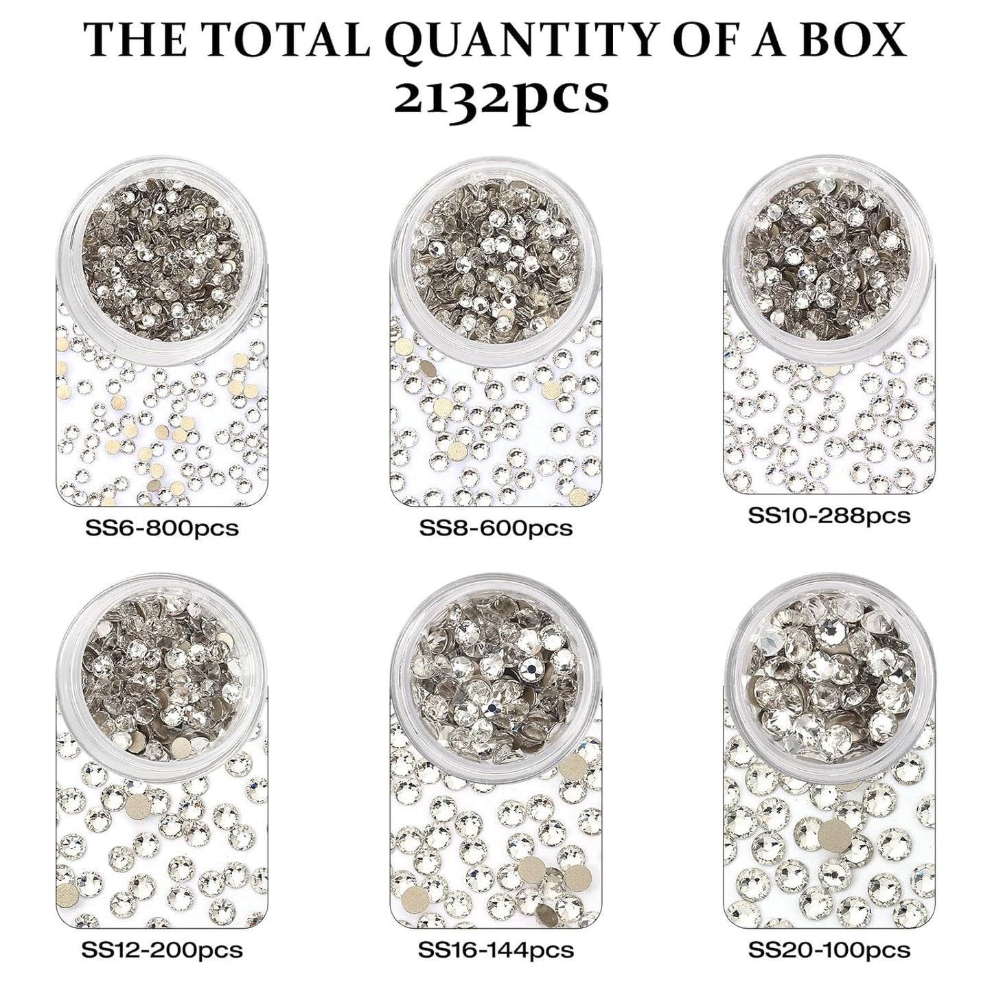 Novani Clear Rhinestones Flat Back Round Rhinestone Style 2088 Sparkly Crystal Gemstones for Makeup Nail Art Crafting,Mixed Small Size(SS6-SS20)