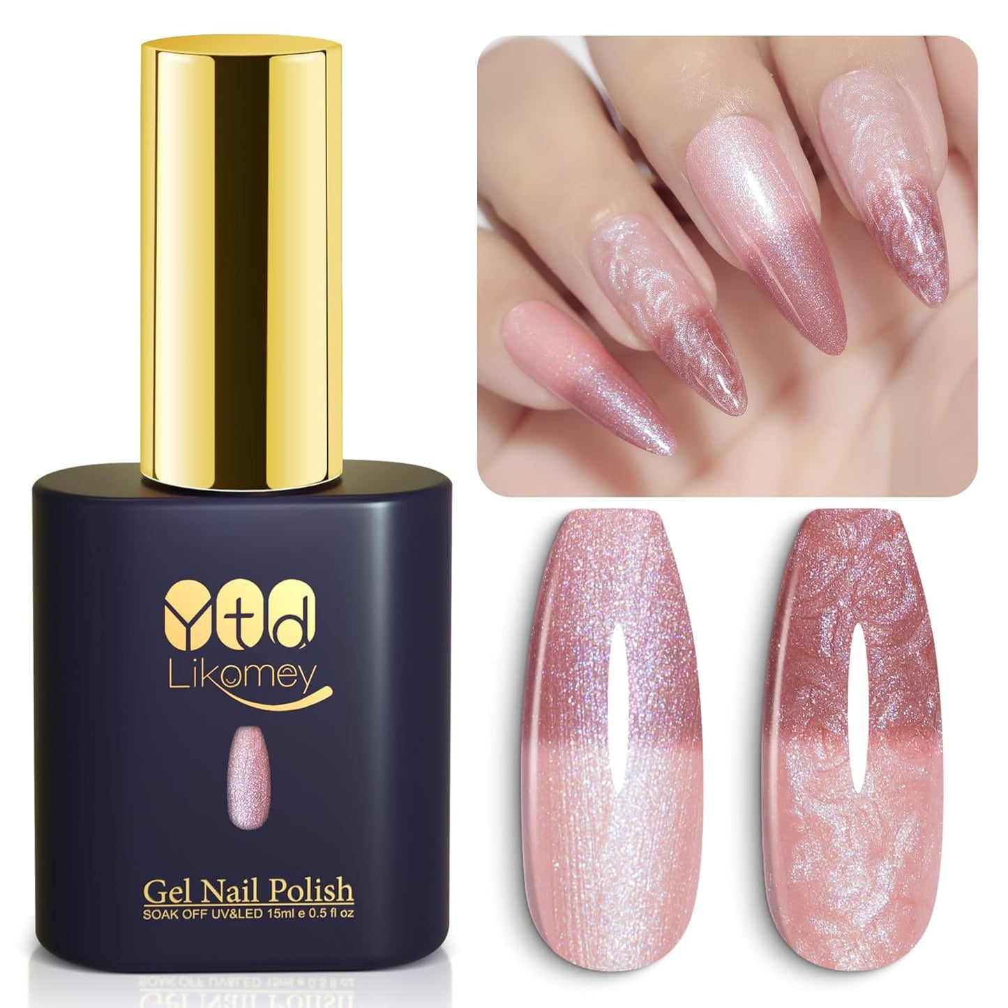 YTD Likomey Pearl Thread Color Changing Gel Nail Polish,15ml Nude Pink To Rose Pink Shell Mermaid Drawing Pearlescent Glitter Mood Temperature Change Colors,Fall Winter Thermal Manicure UV Gel,WB423