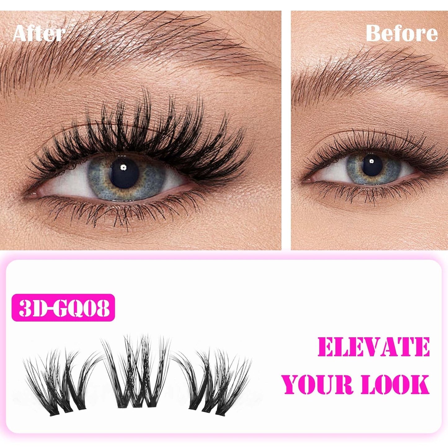 GAQQI Lash Clusters, Cluster Eyelash Extensions 110 Cluster Lashes, Wispy Volume Eyelash Clusters 10-14mm, Multilayered 3D Individual Lashes, Soft and Thin Band (3D-GQ08)