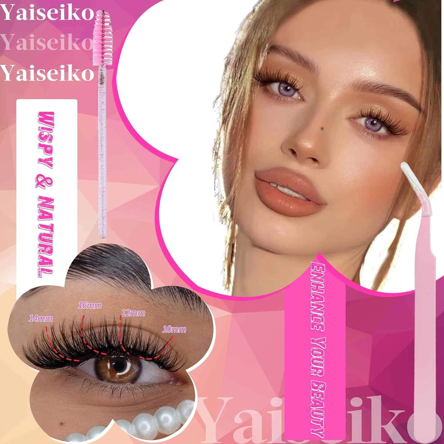 Self Adhesive Eyelashes Clusters Wispy Eyelash Extension Self Adhesive Eyelashes Reusable Press on Lashes No Glue Needed lash Clusters 10-16mm D Curl Individual Lashes Extensions with Tweezers