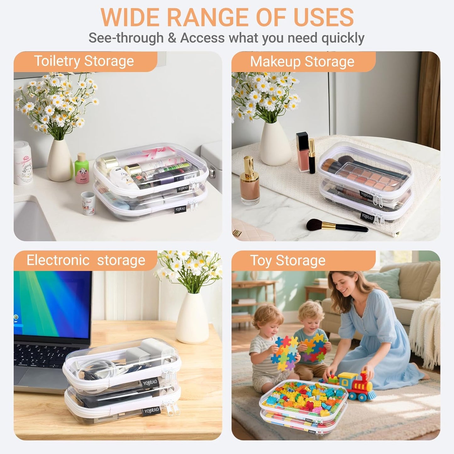 6 Pack Clear Hard Shell Zipper Case (2 Small, 2 Medium, 2 Large), See-Through Hard Plastic Organizer Pouches with Zipper for Travel, Toiletries, Makeup, Electronics & Pencils - Crush-Resistant Storage