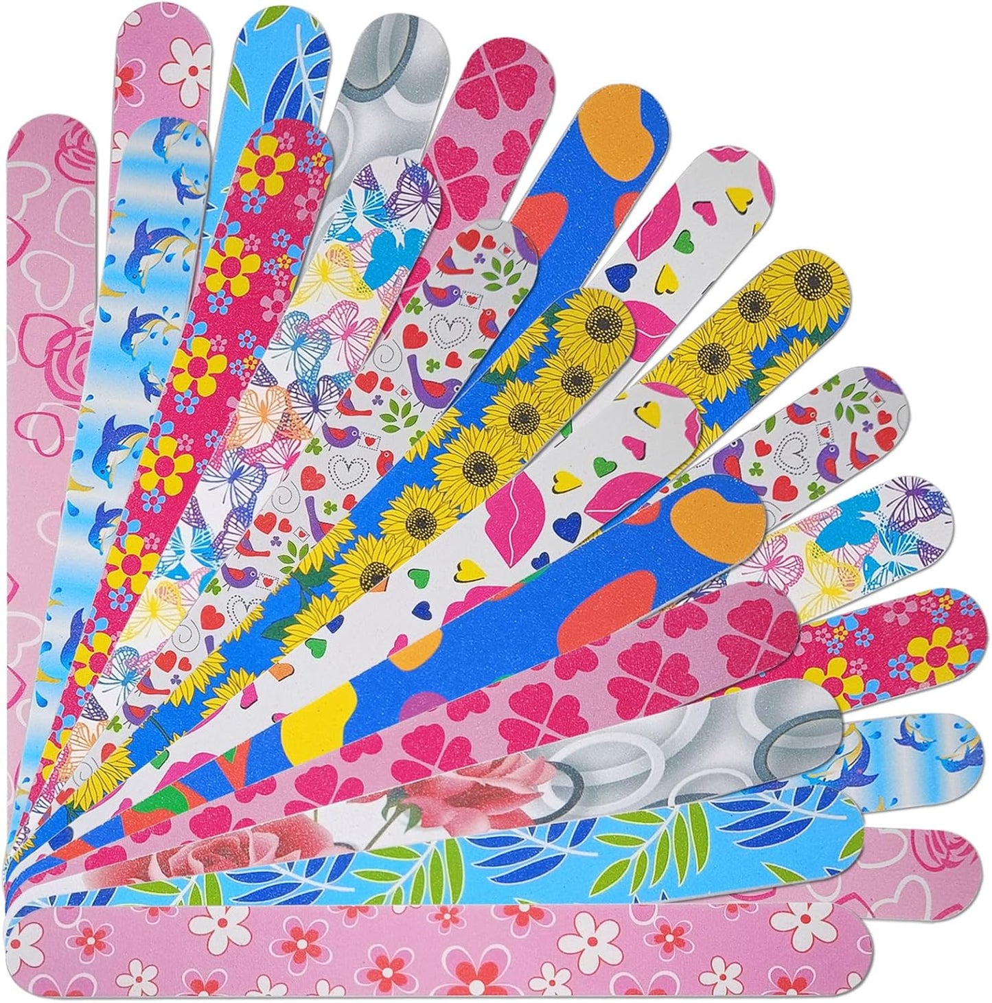 Nail Files (24 Pack), Colorful Emery Board Nail File for Natural Nails Double Sided 180 Grit Professional Fingernails Emory Boards Buffer Manicure Tool Nail Shaping Buffing Smoothing Filers Flowery