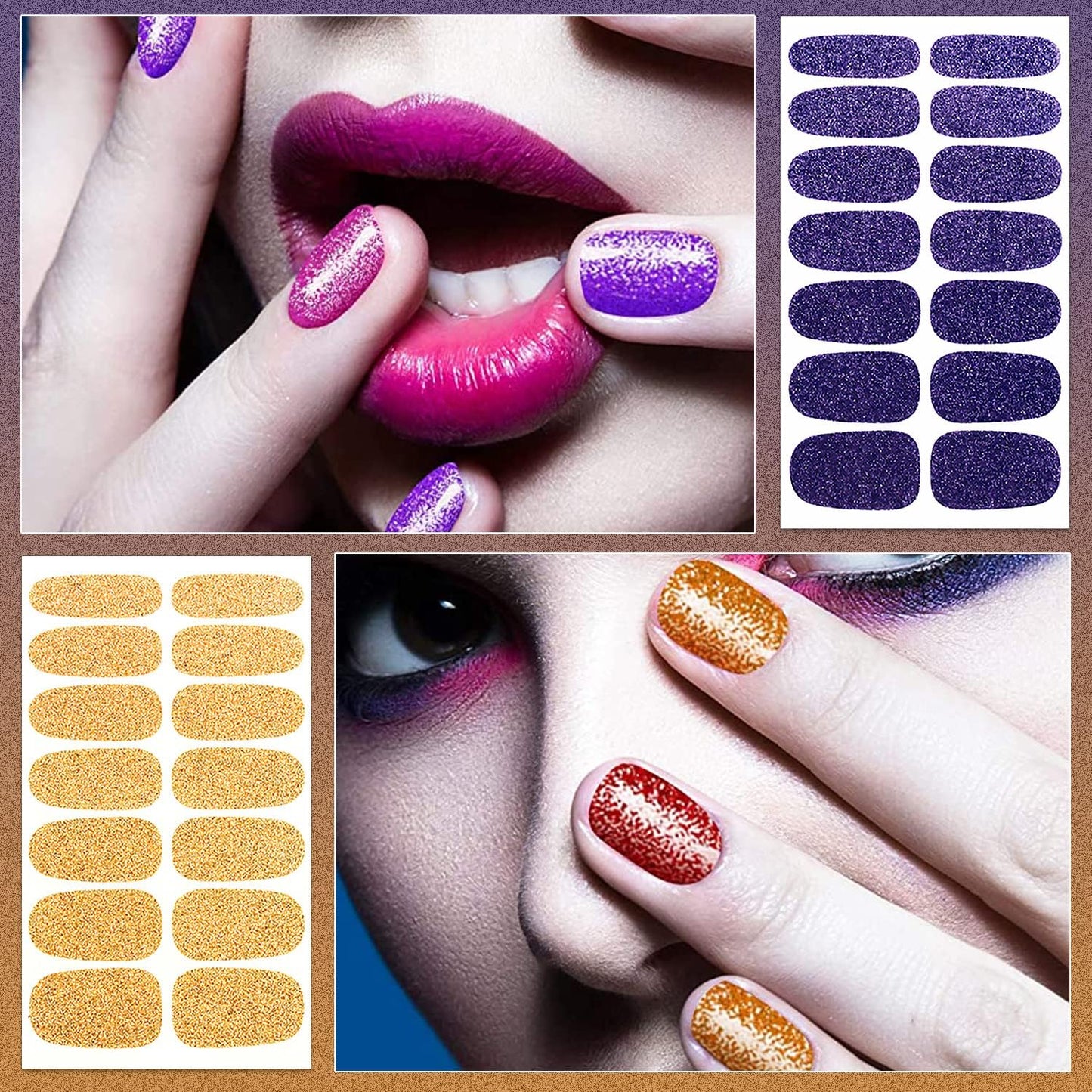 DANNEASY 16 Sheets Nail Wraps for Women Nail Polish Strips Solid Self Adhesive Gel Nail Stickers Gel Strips Nails Art Accessories with 1pc File, Cuticle Stick (Glitter)