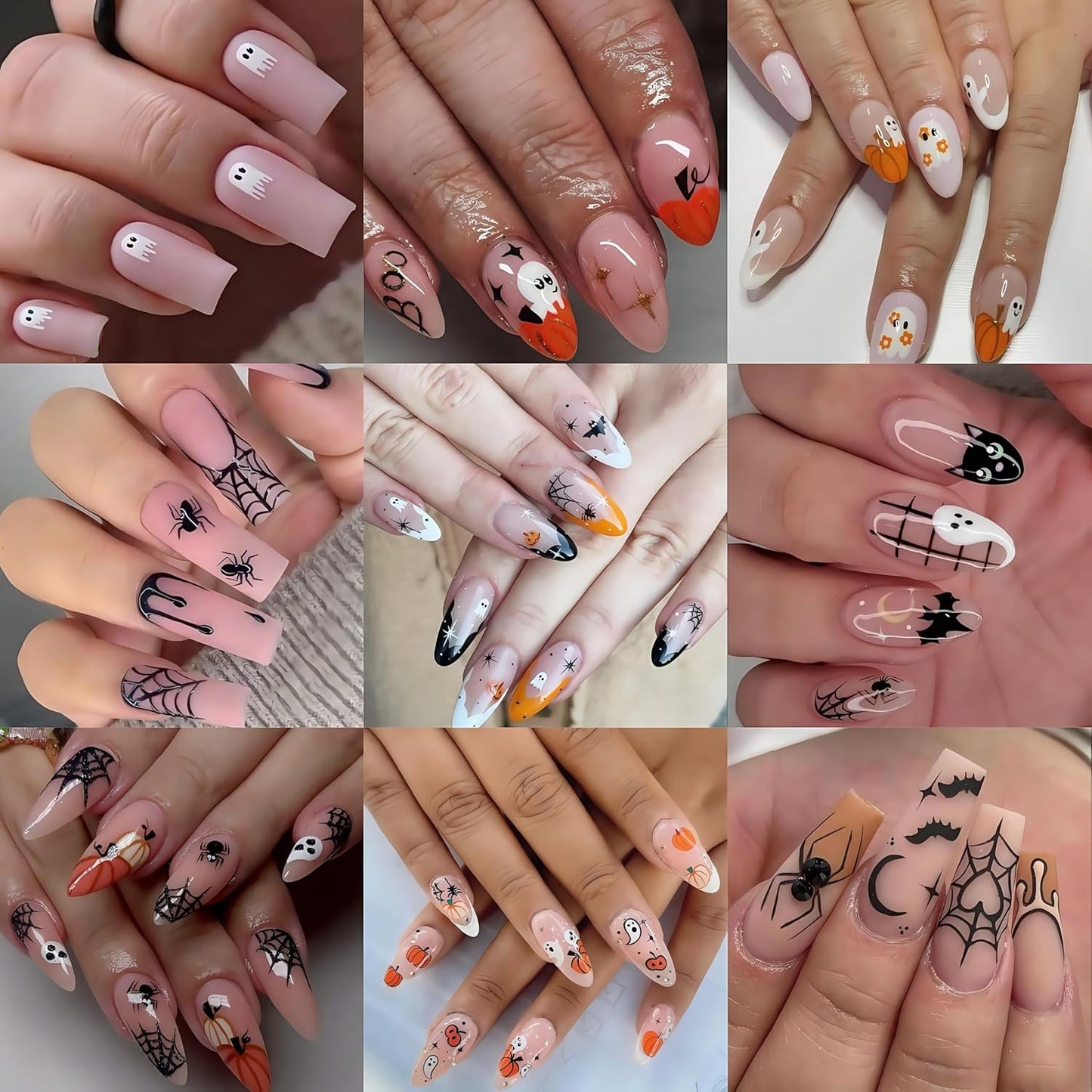 4Pcs Halloween 5D Embossed Nail Stickers Cute Ghost Nail Decals Self-Adhesive Pumpkin Spider Web Flower Ghost Nail Design Cats Skeleton Hand Nails Decorations Halloween DIY Manicure Supplies for Women