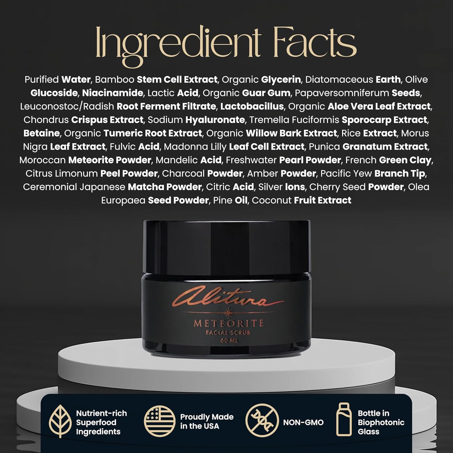 Alitura Meteorite Scrub – Exfoliating Face & Body Scrub with Pearl Powder & Bamboo Stem Cells – Brightening & Anti-Aging Exfoliant for Dead Skin, Dark Spots, and Fine Lines – For Men & Women, 60ml