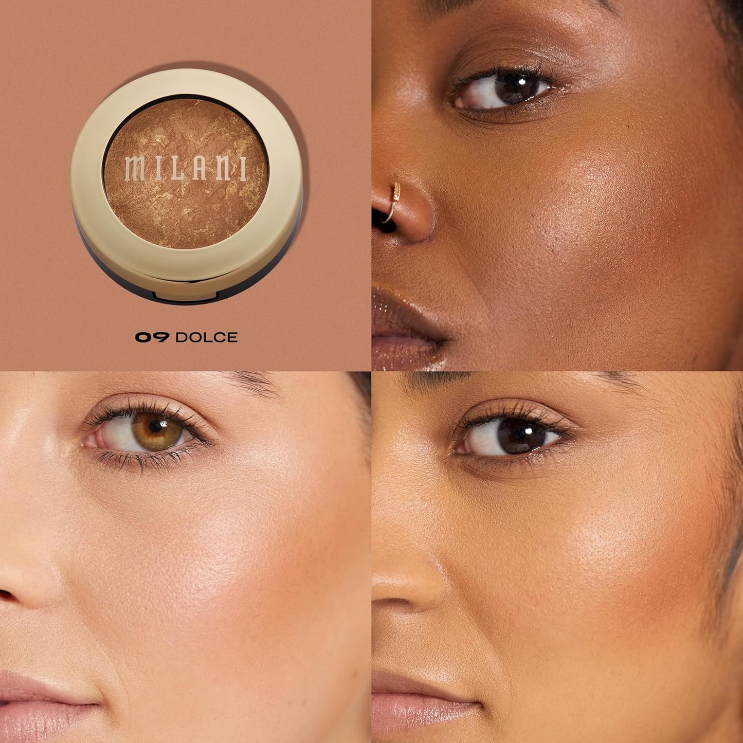 Milani Bronzer Powder - Baked Bronzer Made in Italy, Bronzing Shimmer Highlighter Makeup for Contour -Dolce