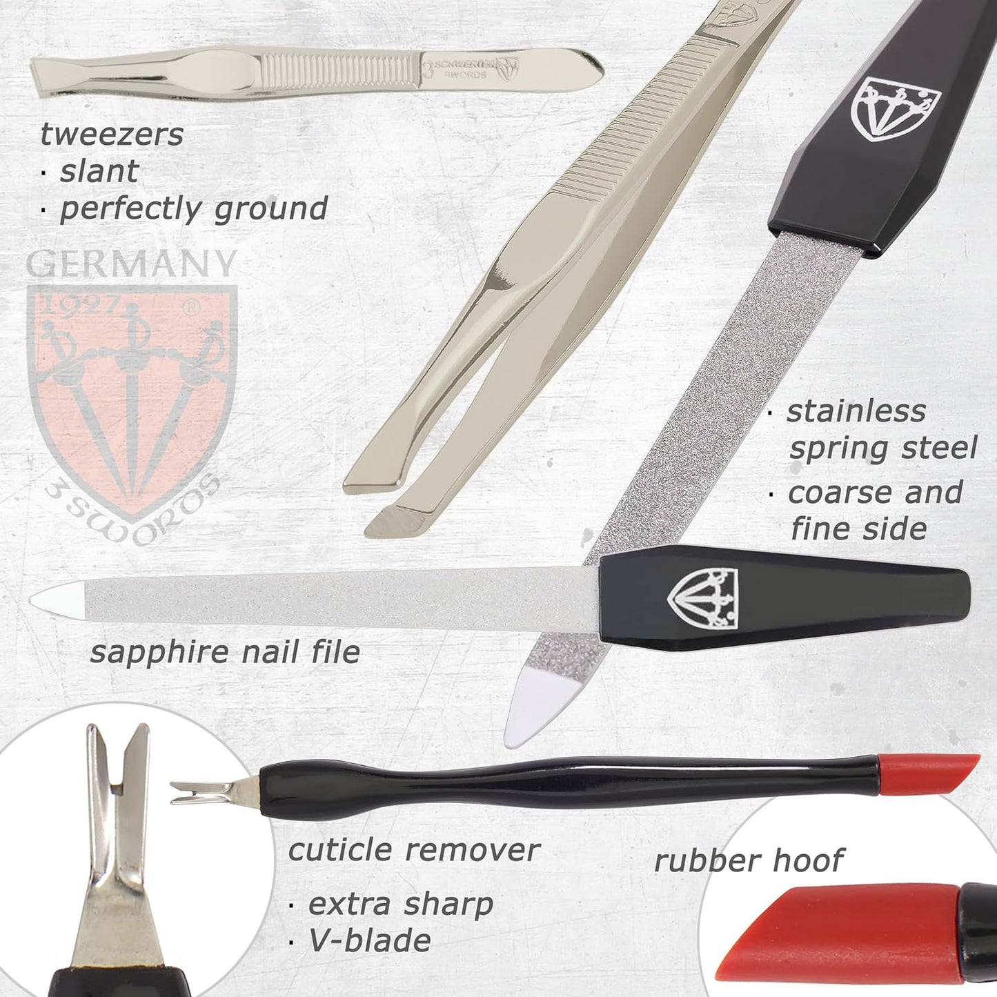 3 Swords Germany – brand quality 8 piece manicure pedicure grooming kit set for professional nail care with synthetic leather case red - Made in Germany