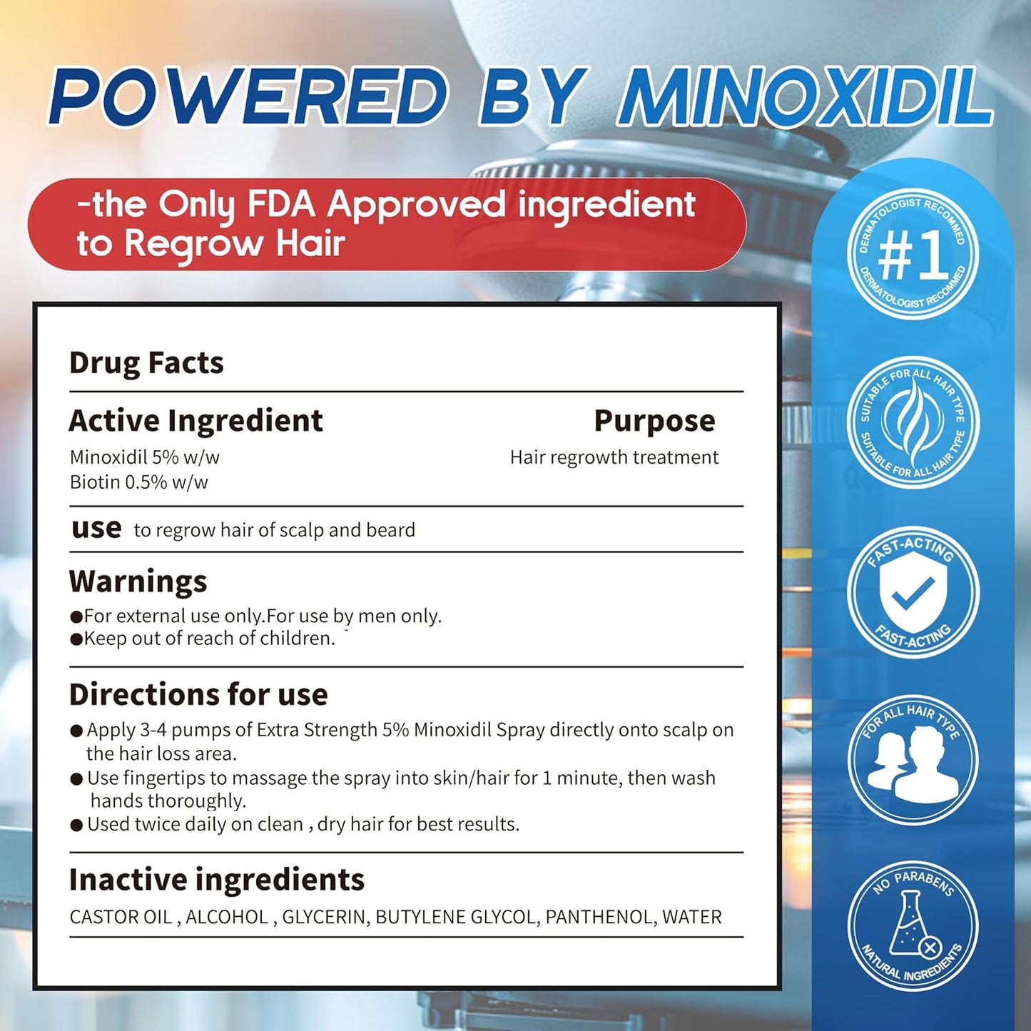 Minoxidil for Men Hair Growth Spray - 5% Topical Minoxidil for Hair and Beard Growth, Extra Strength Hair Regrowth Treatment for Hair Loss & Thinning Hair, 2 Fl Oz (60ml) *1