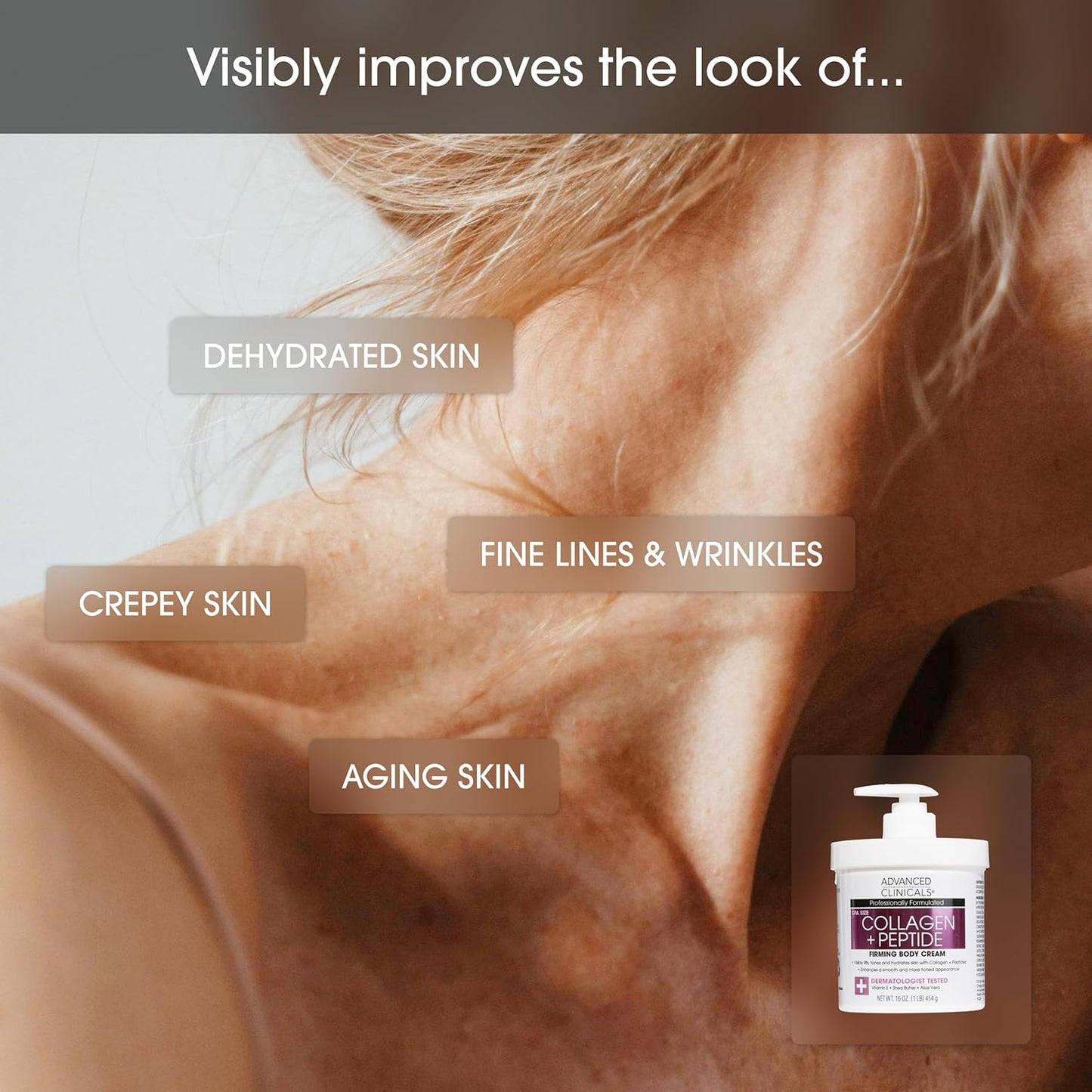 Advanced Clinicals Collagen Peptides Body Lotion & Face Moisturizer | Peptide Infused Collagen Lotion For Women & Men Helps Improve Look Of Crepe Skin, Wrinkles, & Uneven Dry Skin Texture, 2-Pack