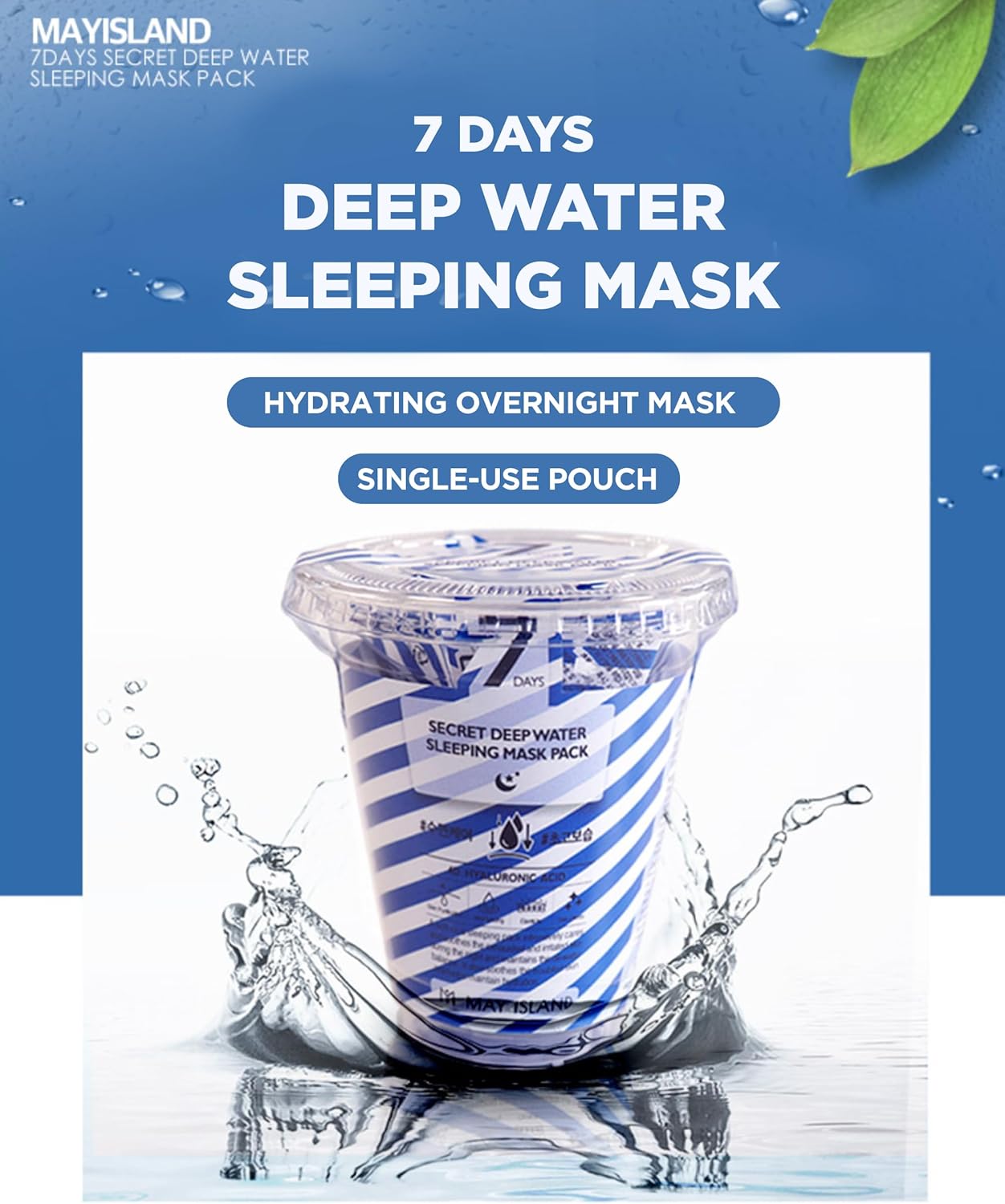 MAY ISLAND 7 Days Secret Deep Water Sleeping Mask - Korean Overnight Hydrating Treatment with Hyaluronic Acid - Intensive Moisturizing & Revitalizing - Single-Use Pouches, 0.17oz. x 12 Pack
