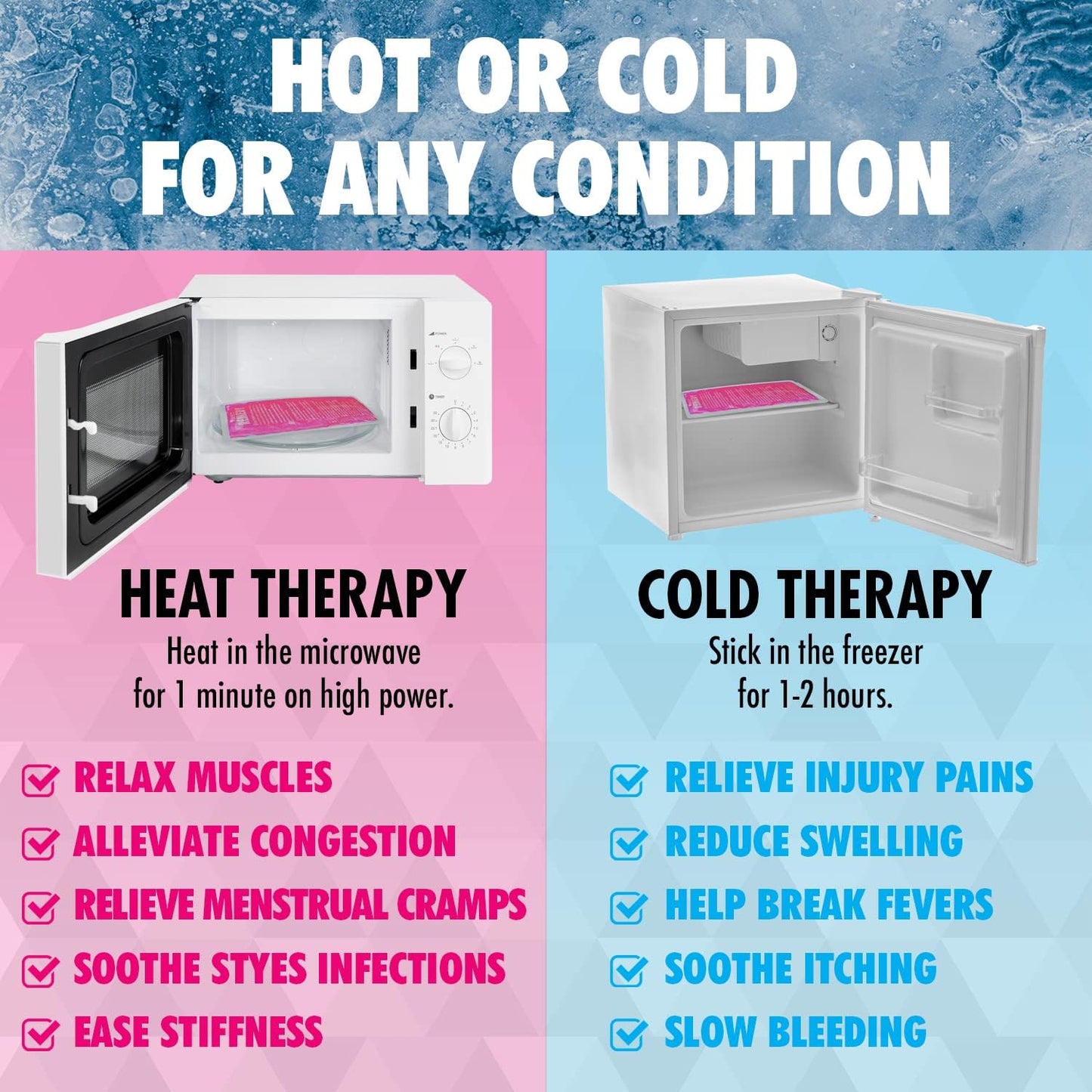 Perfect Remedy 2-Pack Gel Ice Packs for Injuries, Soft and Flexible Hot & Cold Compress, Soothing Ice Pack Aid for Sprains Strains & Soreness conditions, Alternative to Hot Water Bottles (Pink, Large)