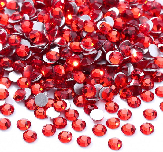 Red Flatback Rhinestones, Glass Rhinestones for Nail Art and Craft, Glue Fix, Loose Crystal Gemstones(Red, SS8, 2880pcs, 2.3-2.5mm)