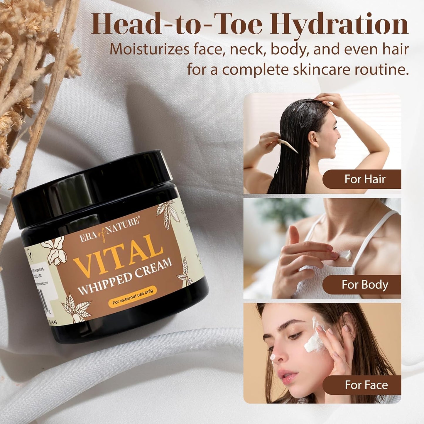 era of nature Shea Butter, Mango & Cocoa Blend Vital Whipped Body Cream for Women 16oz - Lightweight Whipped Lotion - Non-Greasy Body Butter Cream Lotion & Balm Moisturizer for Face, Hair & Dry Skin