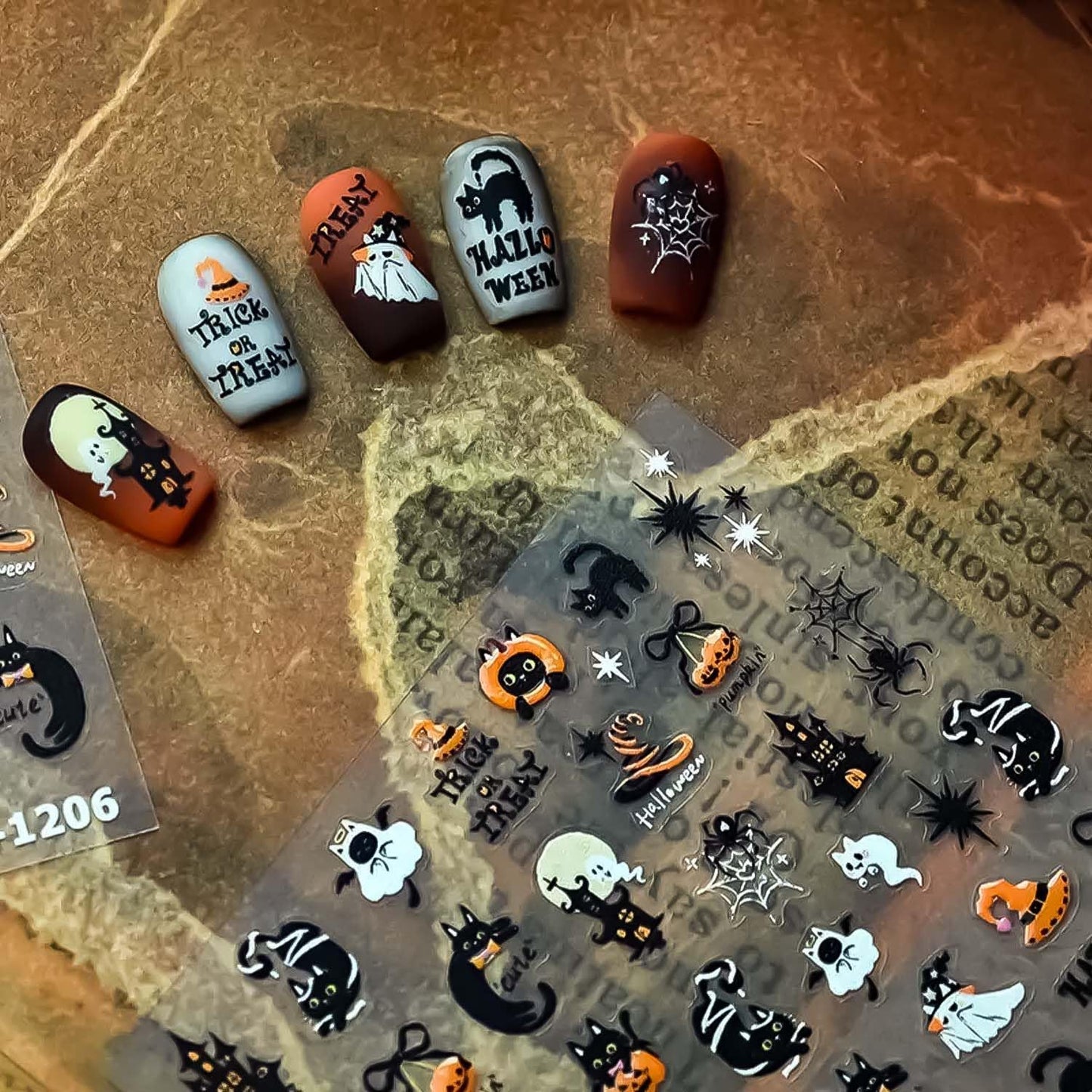 5D Embossed Halloween Nail Stickers for Nail Art Cute Nail Art Decals Self-Adhesive Pumpkin Nail Decals Design Manicure Supplies Black Cat Nails Decoration Accessories for Women Girls