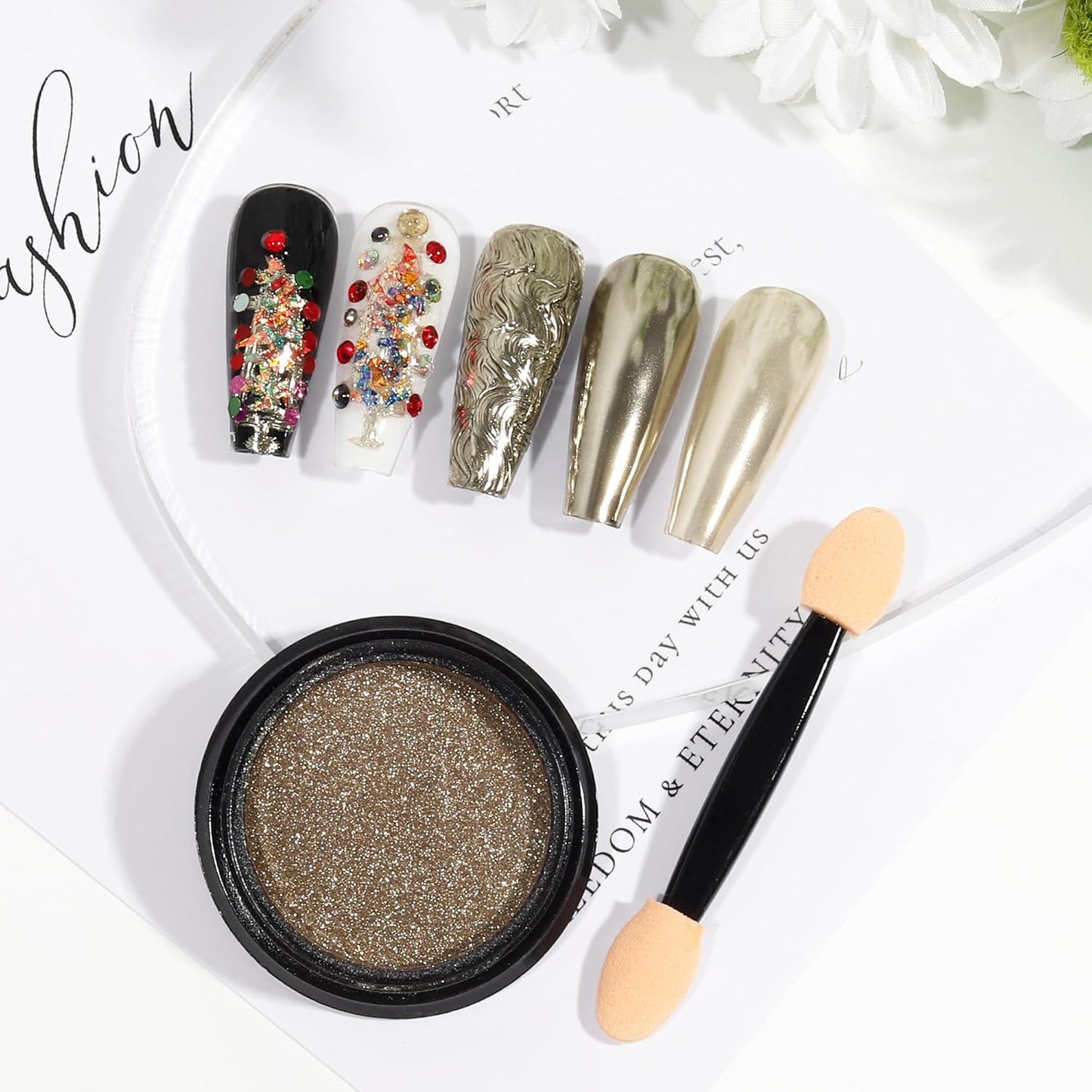 Artdone Chrome Nail Powder, Pale Gold Iridescent Aurora Powder Metallic Mirror Effect Pigment Pearlescent Mermaid Pigment Pearl Glitter Dust Kit, Nail Art Decoration, Resin Craft