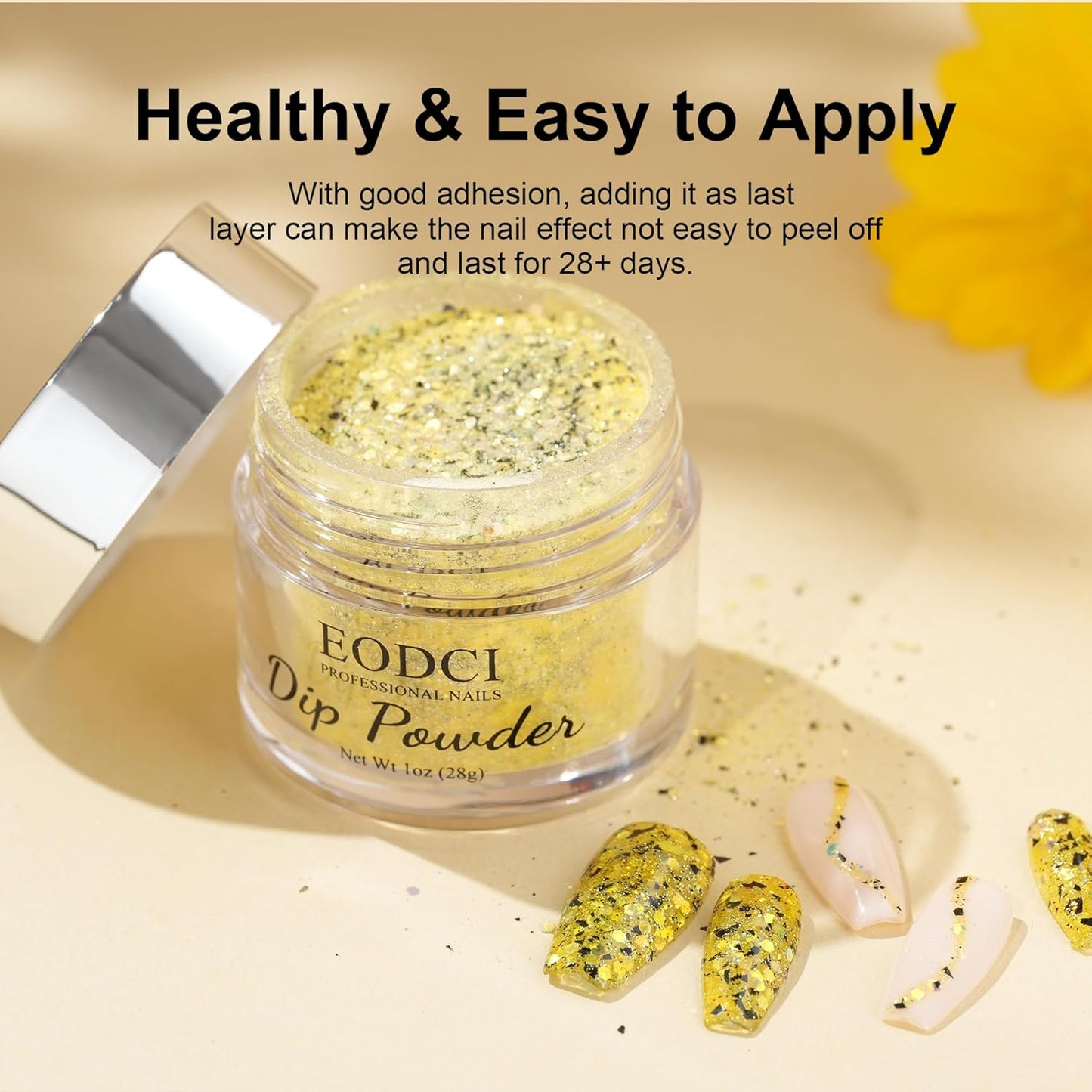 Dip Powder Eggshell Yellow Color French Glitter tinfoil Nail Art Starter Manicure Salon DIY at Home No Needed Nail Lamp Curing Odor-Free&Long-Lasting 1 Oz