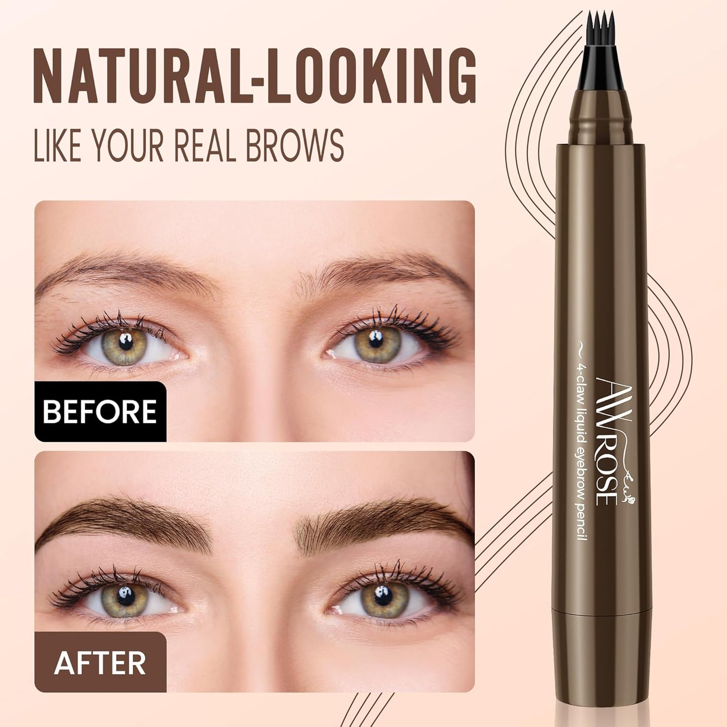 AWROSE Eyebrow Pencil, 2 Pack 3D Waterproof Microblading Eyebrow Pen 4 Fork Tip Tattoo Pencil, Precise Natural Magic Eye Brow Pen with Hair Like Strokes, 4 Points Multi-Used Eye Brow Pencils for Women