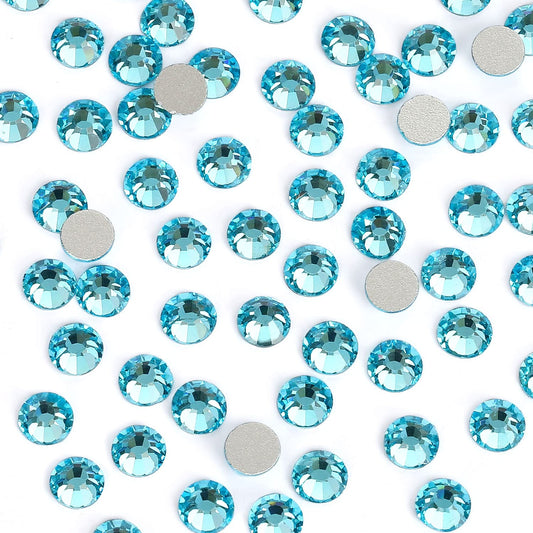 1440Pcs Aquamarine Crystal Rhinestones,Glass Flatback Rhinestones Small Gemstones for Nail Face Makeup Art Crafts Clothes Decoration -(SS8, 2.4mm,Aquamarine)