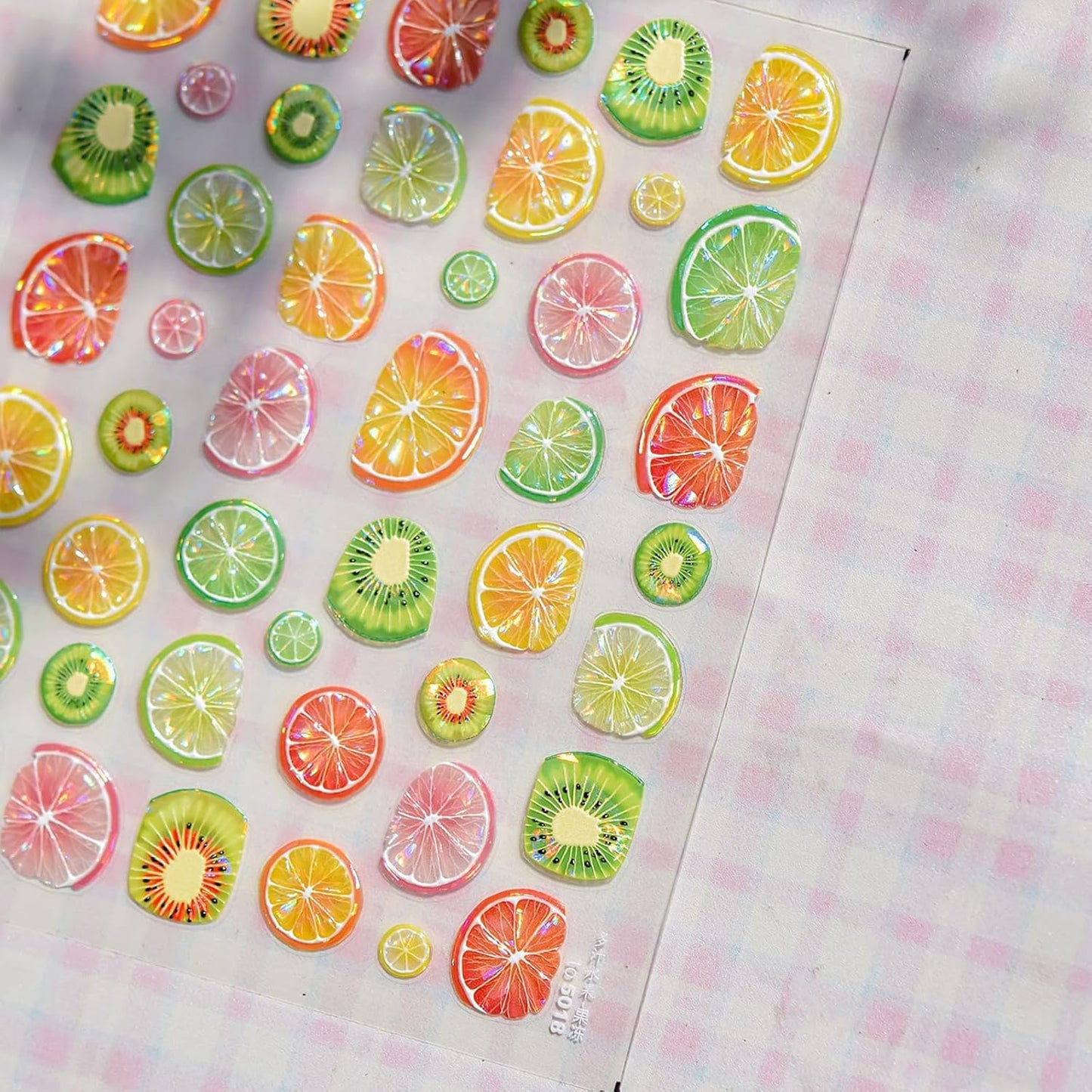 5D Embossed Colorful Fruit Nail Art Stickers Decals Summer Nail Stickers Self-Adhesive Orange Lemon Grapefruit Kiwifruit Exquisite Design Summer Nails Sticker Manicure Supplies for Women DIY Nails