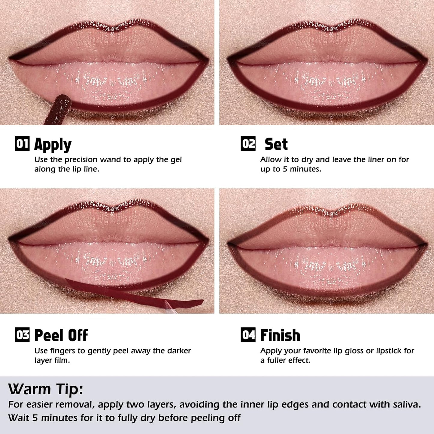 KIMUSE Peel Off Lip Liner Stain, Long Lasting Lip Tint Stain Peel Off, Waterproof, Transfer-Proof, Highly Pigmented Color Peel Off Lip Stain Liner, Matte Finish