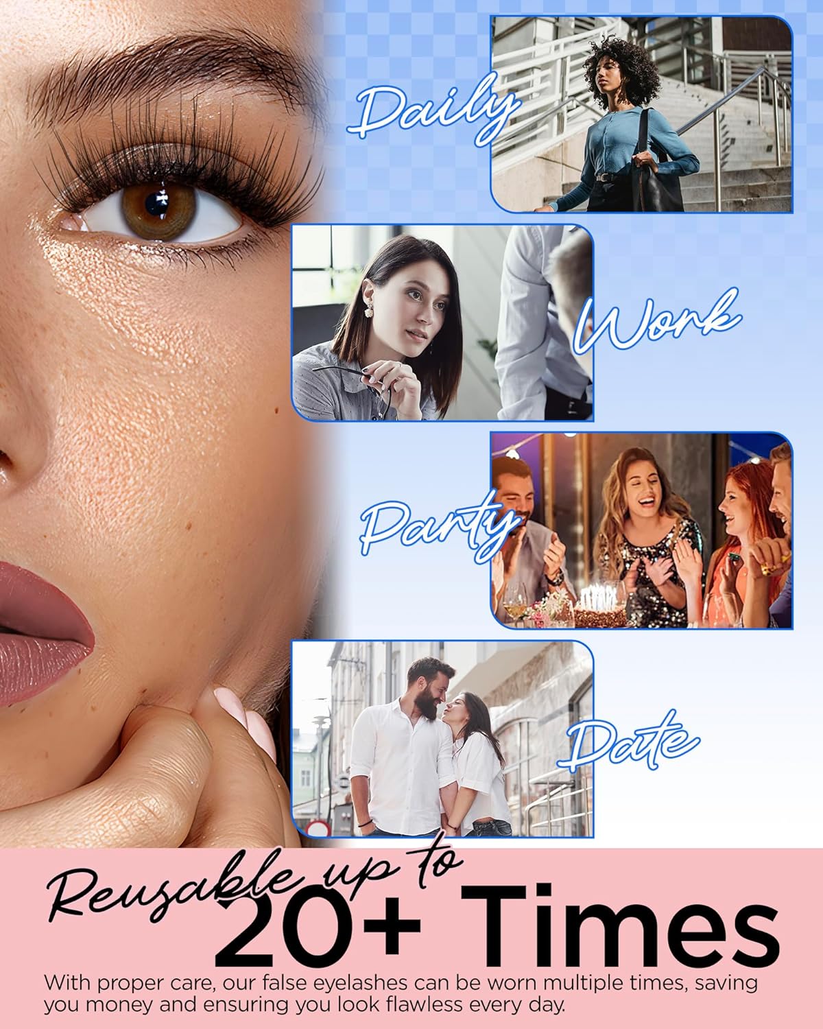 BEYELIAN 14 Pairs False Eyelashes Wispy D Curl 10-18MM Cat Eye Lashes, 3D Volume Fake Lashes Soft and Lightweight Faux Mink Lashes Pack, Reusable, Easy to Apply (14P-HSCS-53)